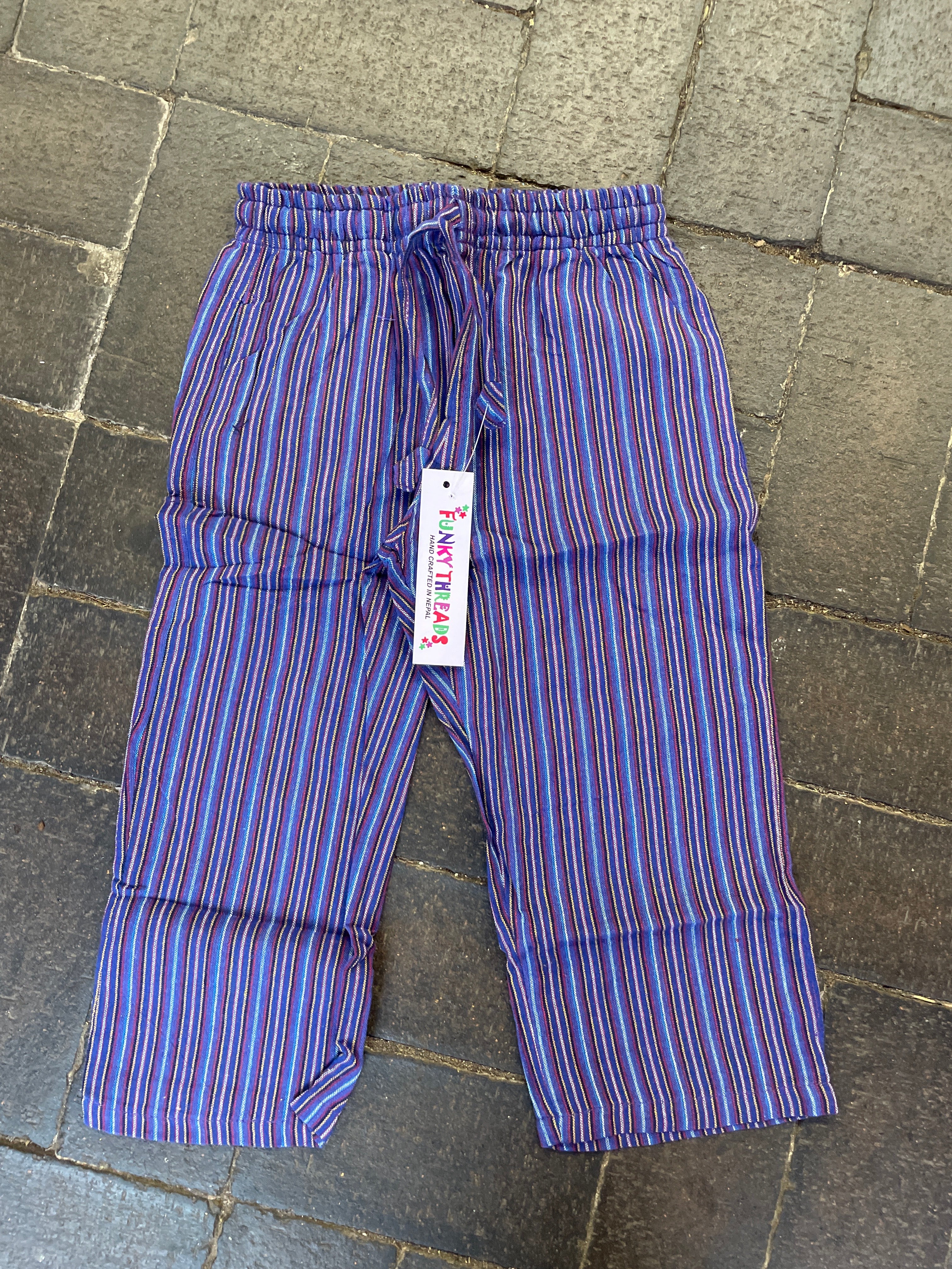 Purple/blue stripe trousers, (age 6-7)
