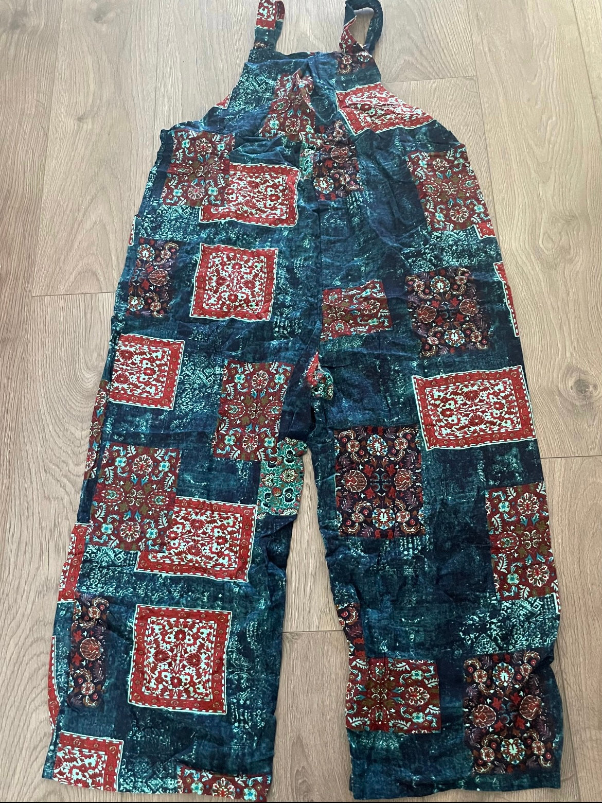 Turquoise Multi Patch Dungarees, XXL