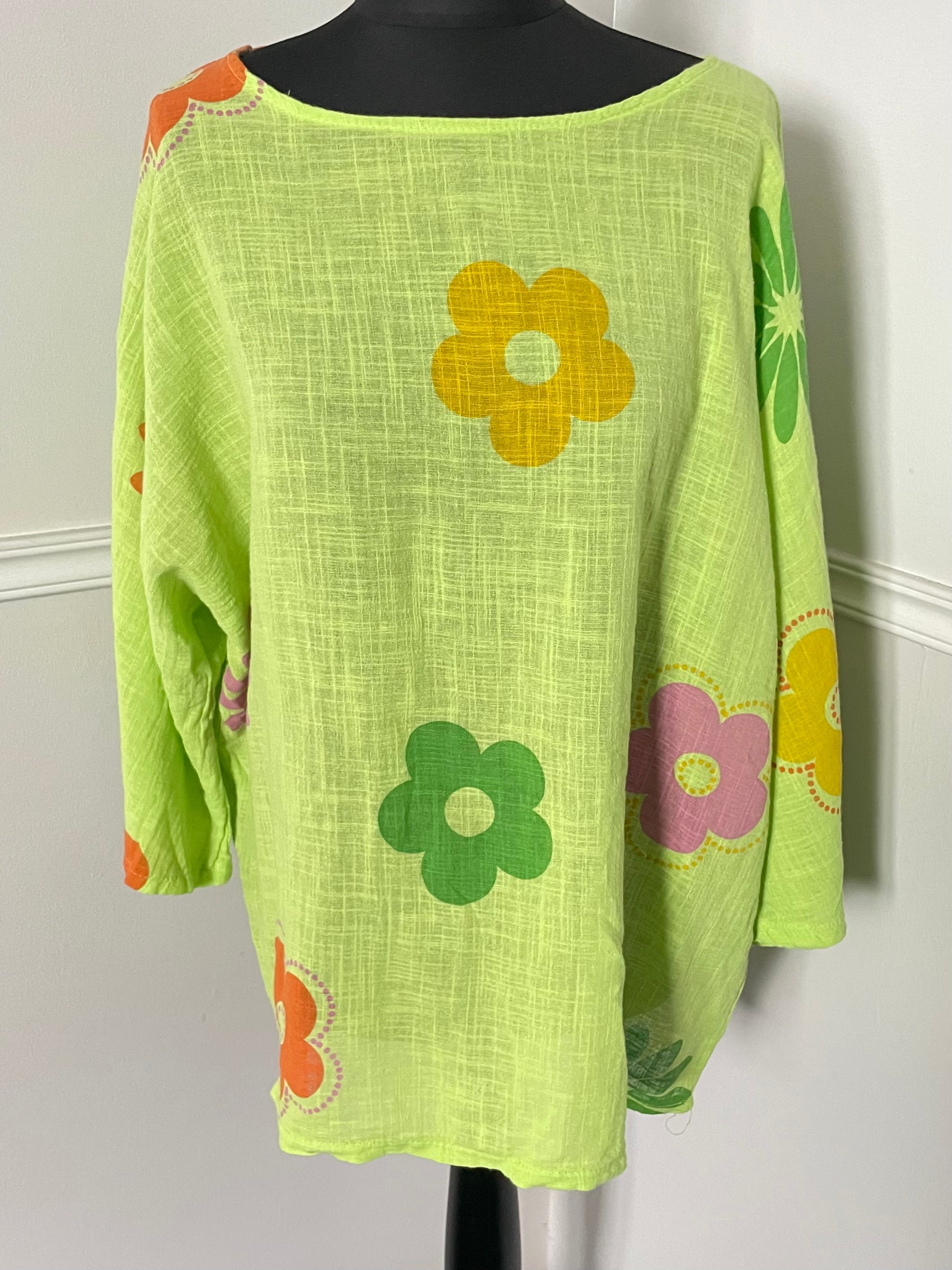 Lime Green Hippy Floaty Flower Top