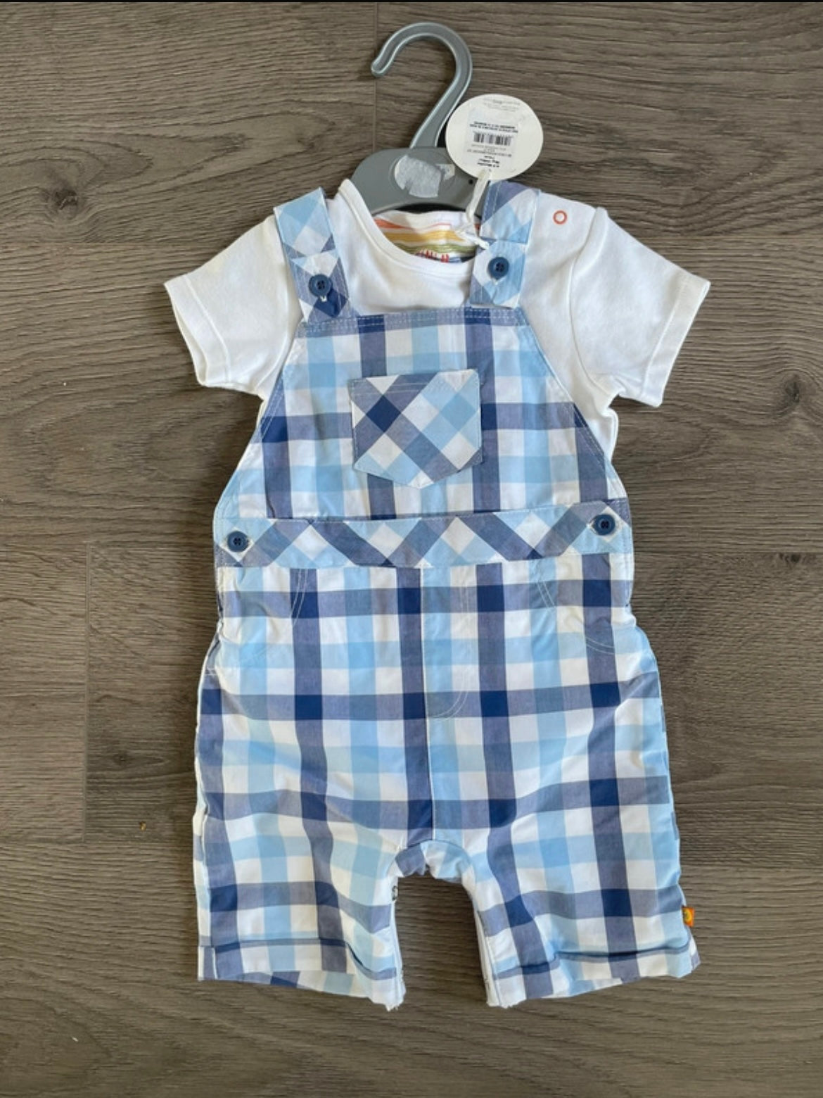 2 piece check dungarees set (3-6 mths)