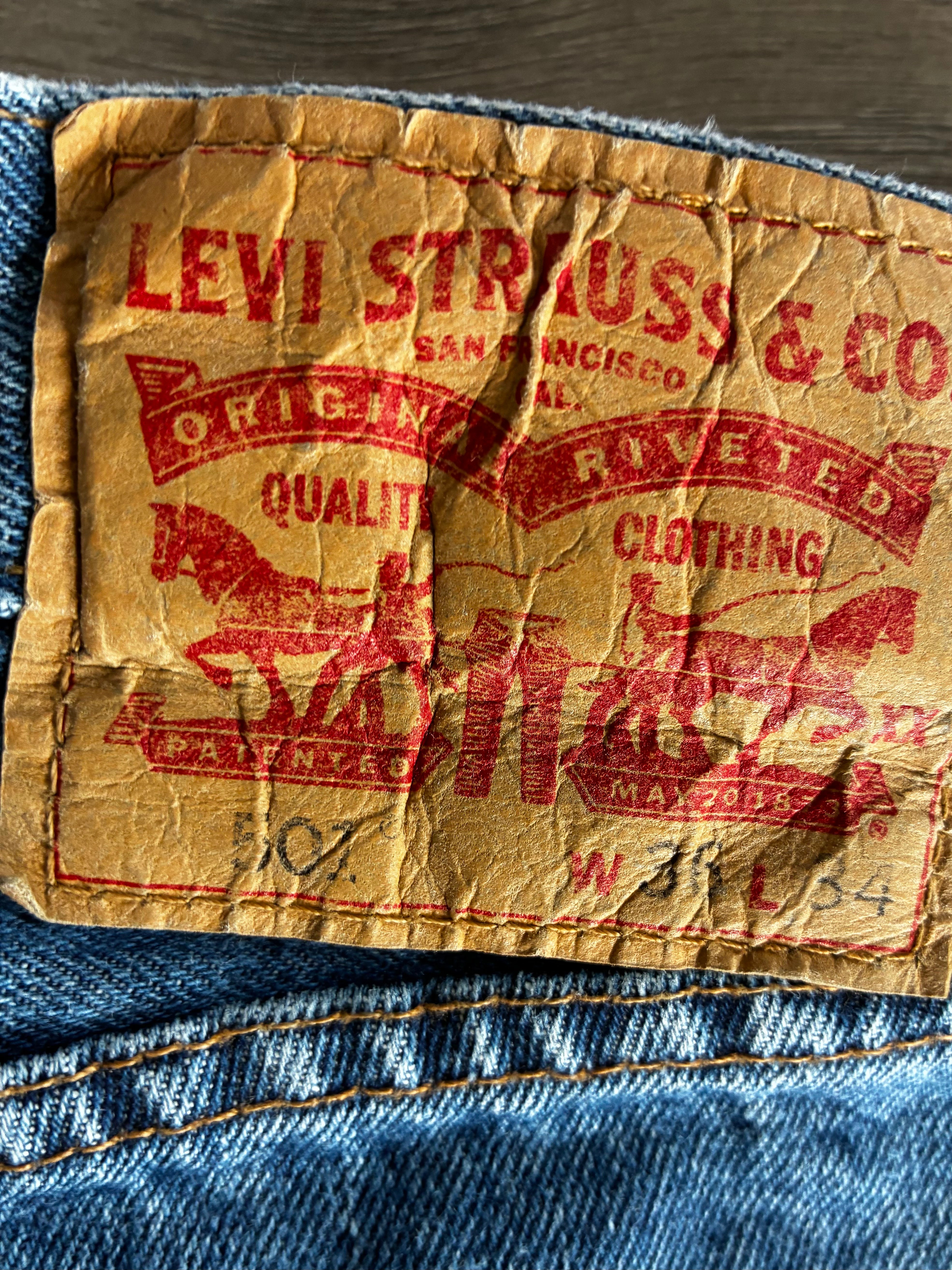 Vintage Levi's 501, Blue, Label - W36, L34, Actual Size - W37, L35