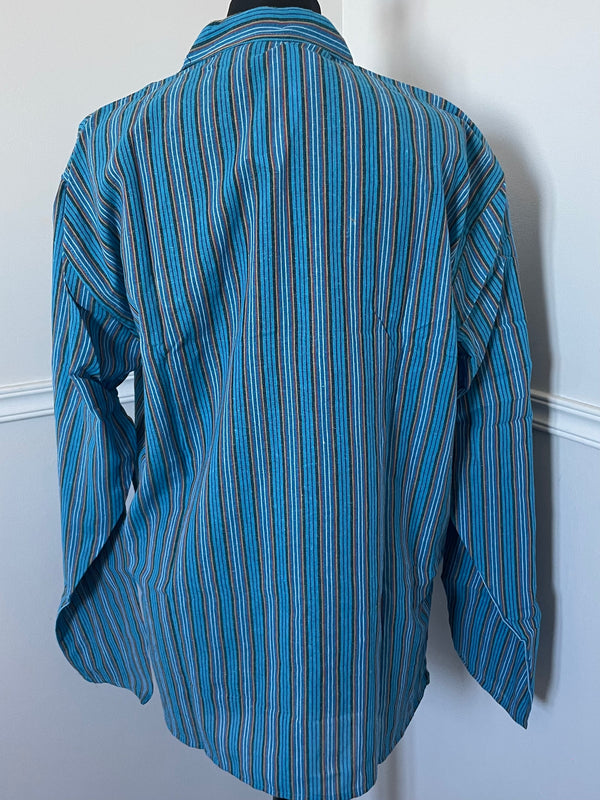 Turquoise/red/white Stripe Cotton Shirt, S/M