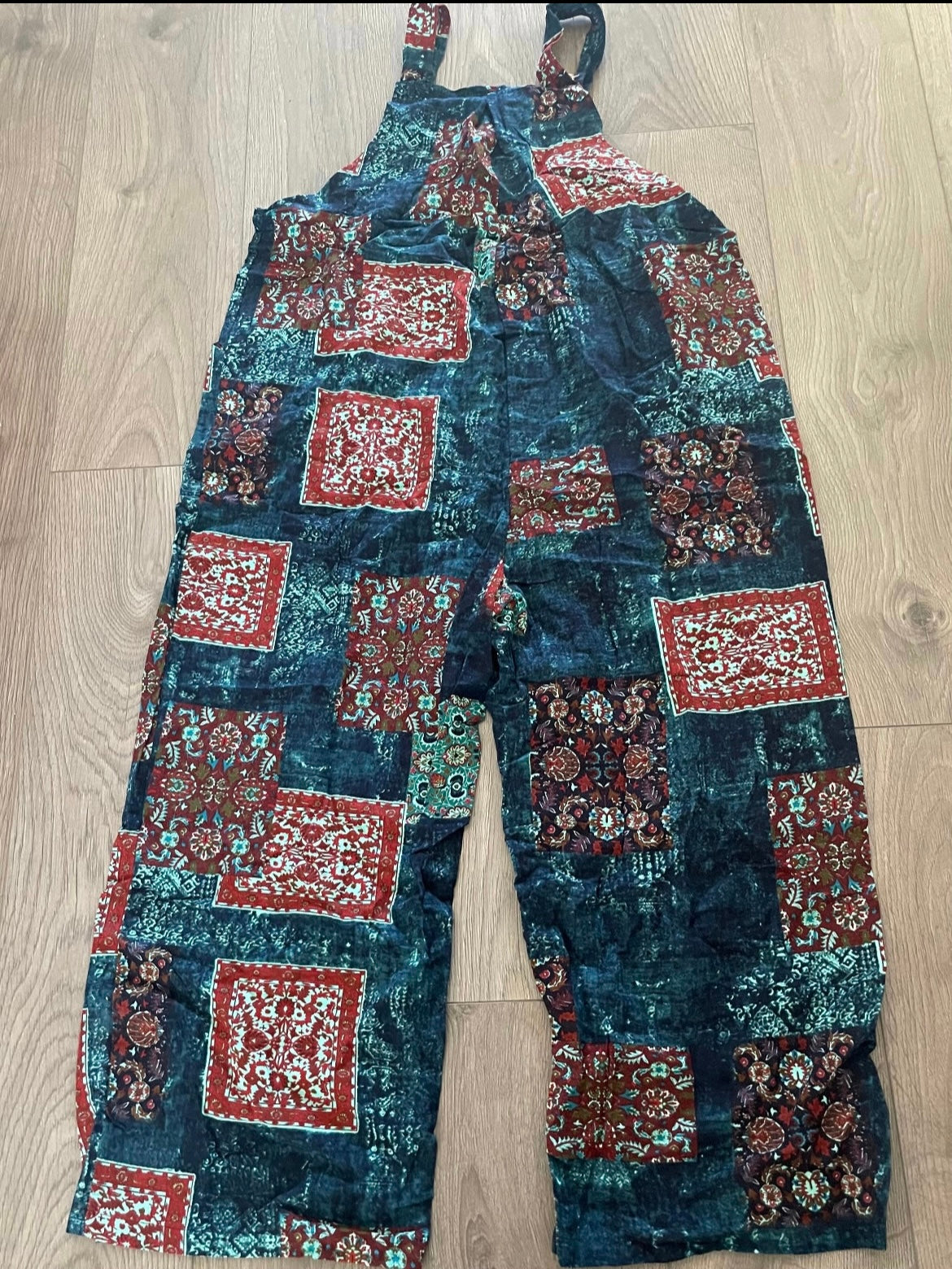 Turquoise Multi Patch Dungarees, S