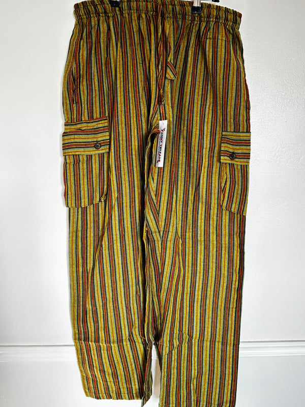 Red/Green Striped Cotton Cargo Trousers, XL