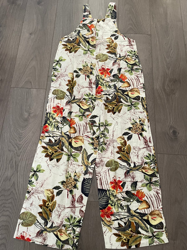 Cream dungarees with orange flowers, S
