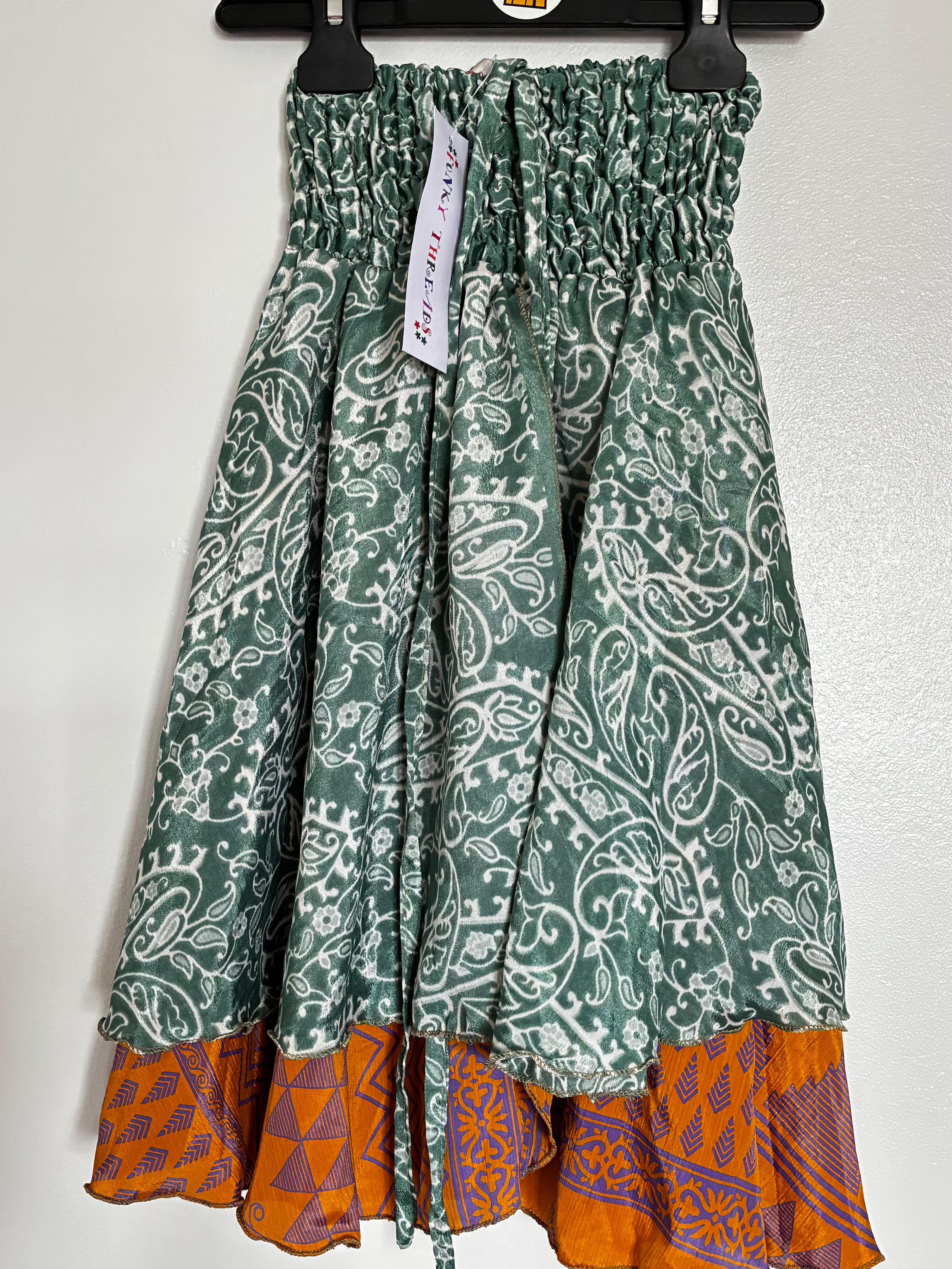 Sari Silk Layered Skirt/Dress, M