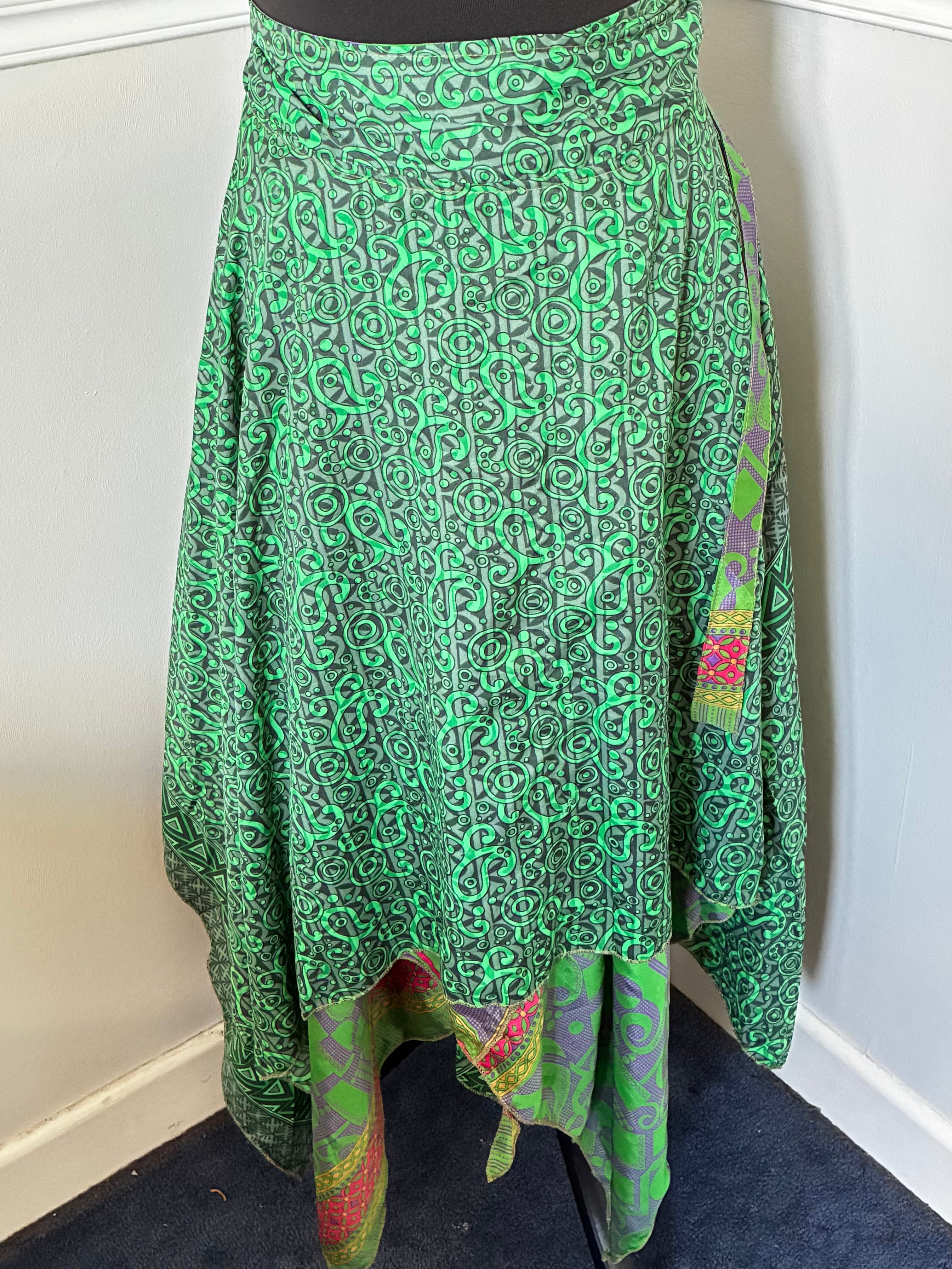 Recycled Saree Reversible Wrap Skirt With Pixie Hem