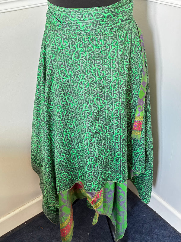 Recycled Saree Reversible Wrap Skirt With Pixie Hem