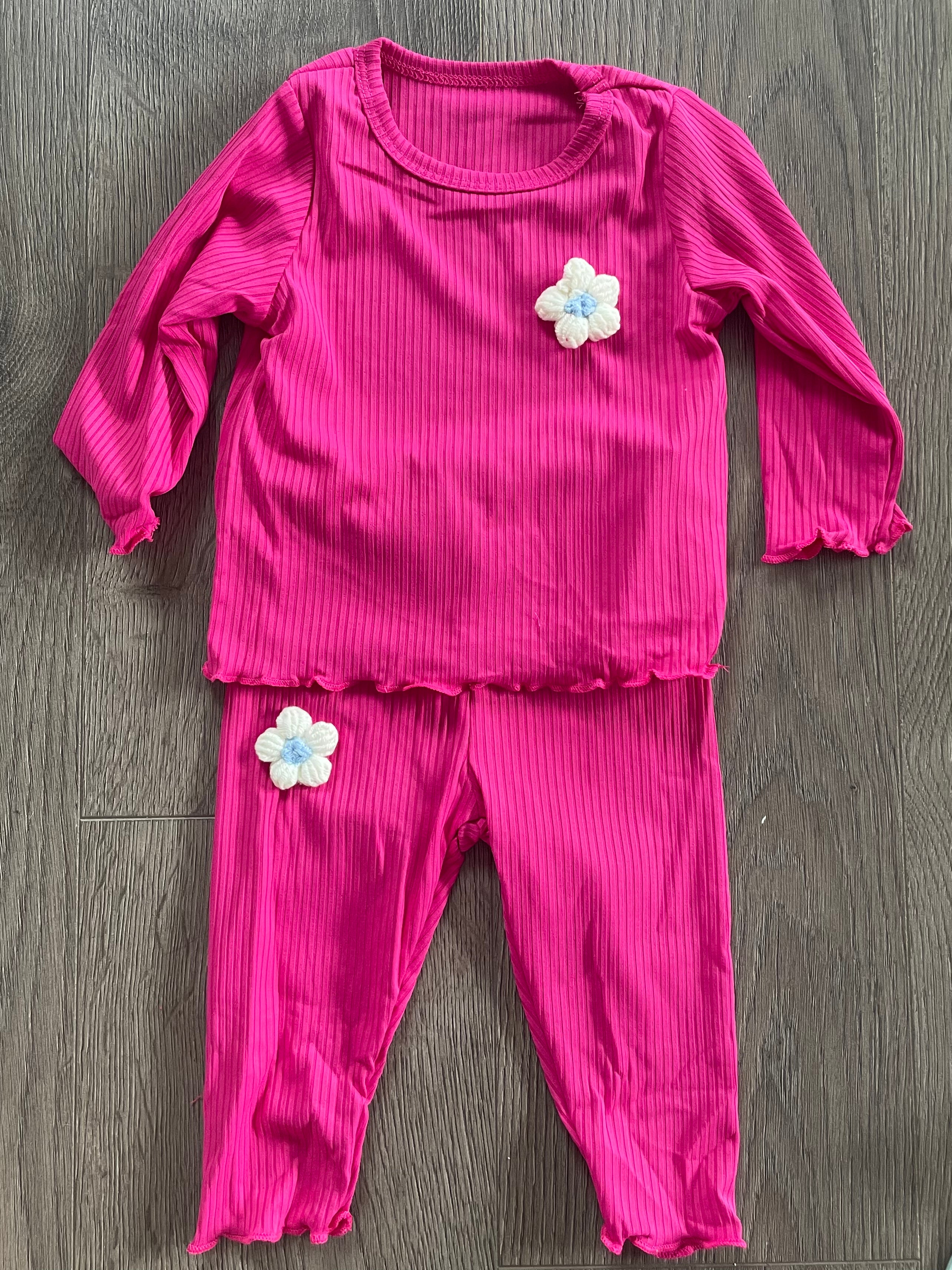 Dark Pink Ribbed Flower Top and Leggings (2-3yr)