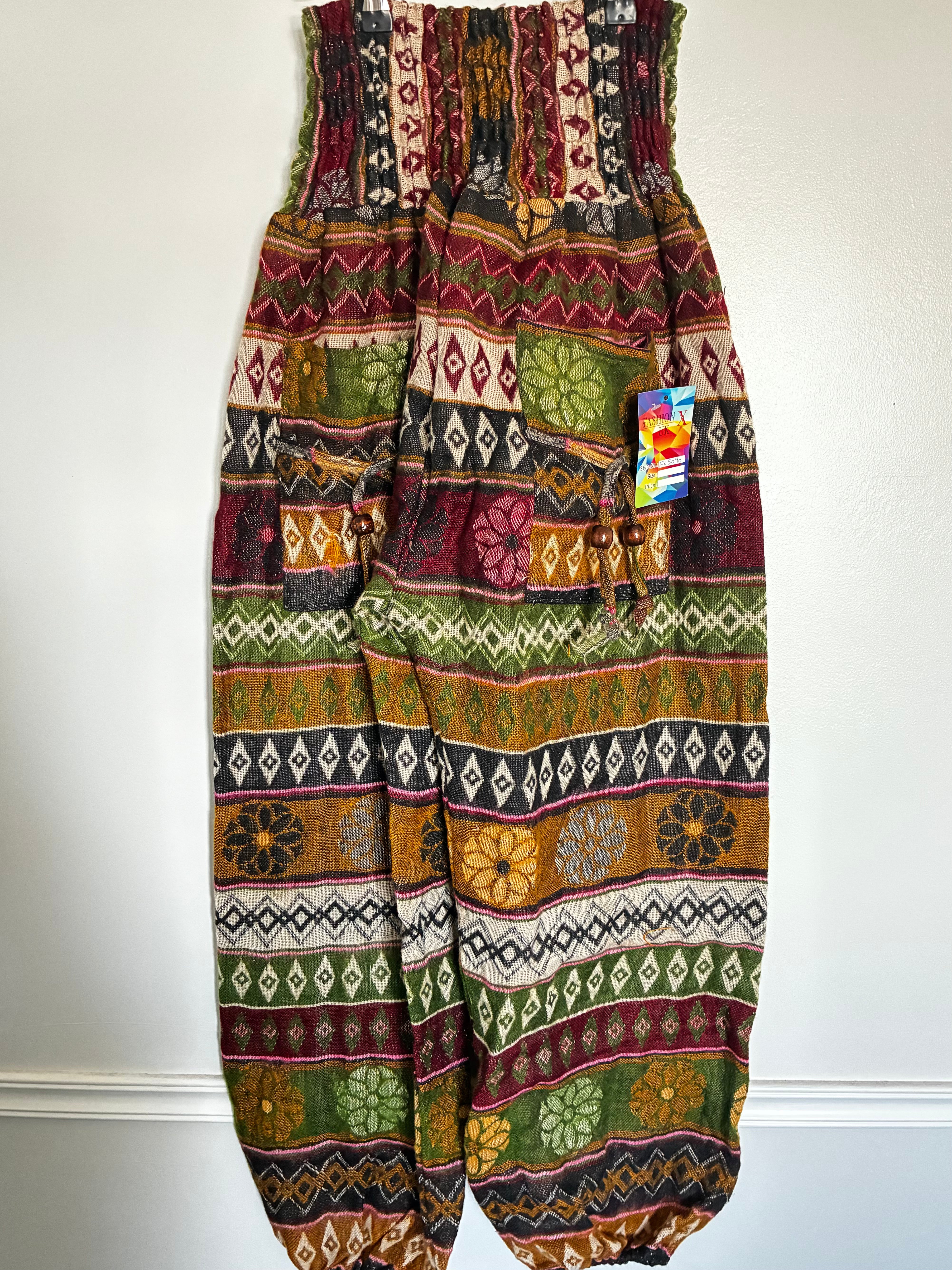 Fluffy Mustard/Green Flower Cashmelon Trousers, 22"-46" Waist