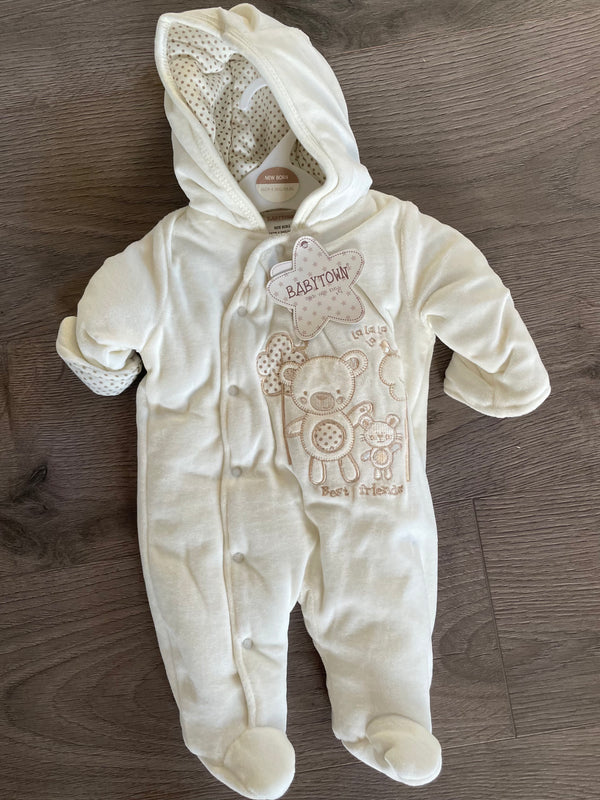 Cream padded Teddy Snowsuit (newborn)