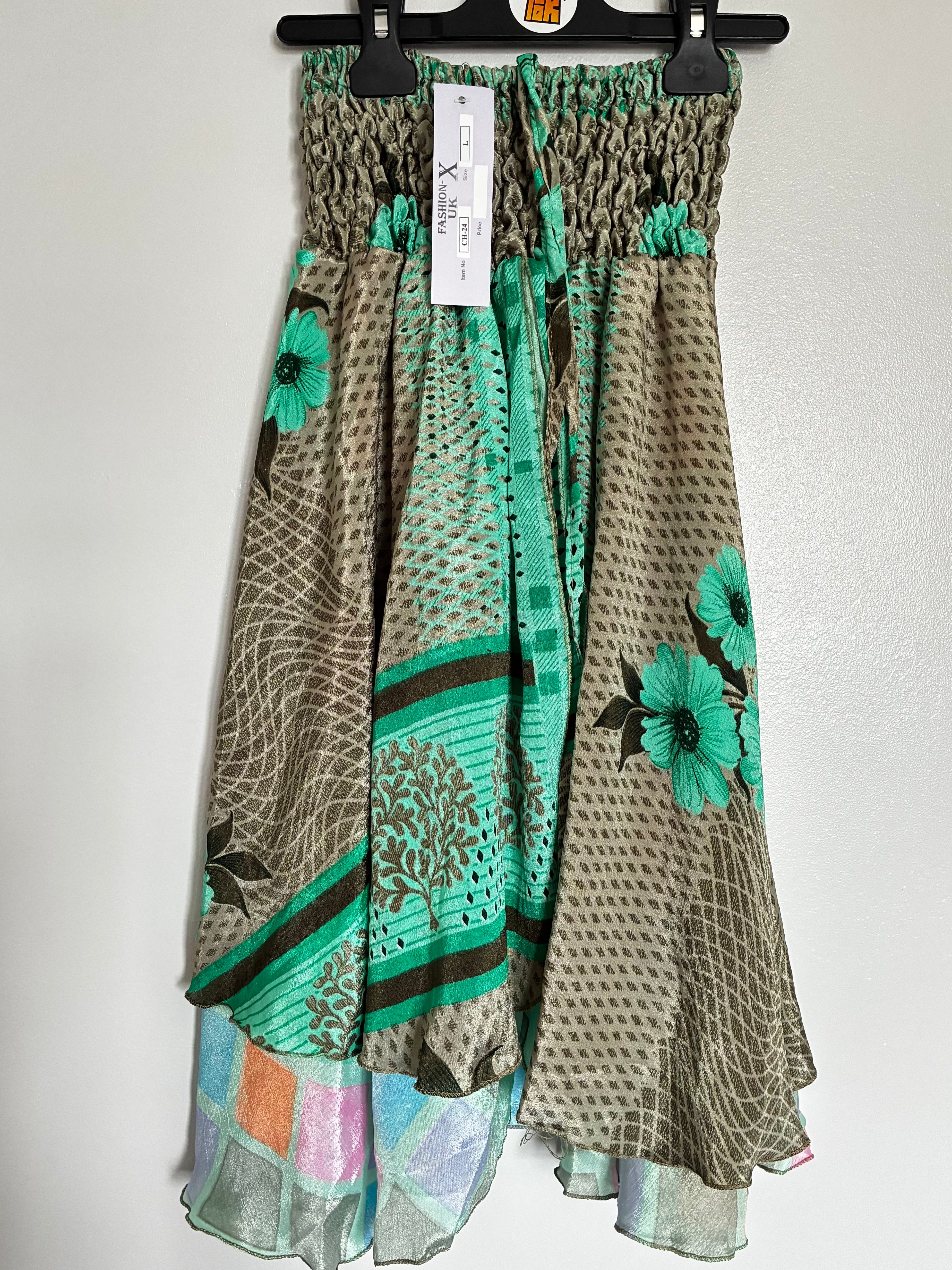 Sari Silk Layered Skirt/Dress, L