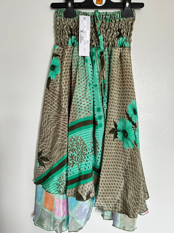 Sari Silk Layered Skirt/Dress, L