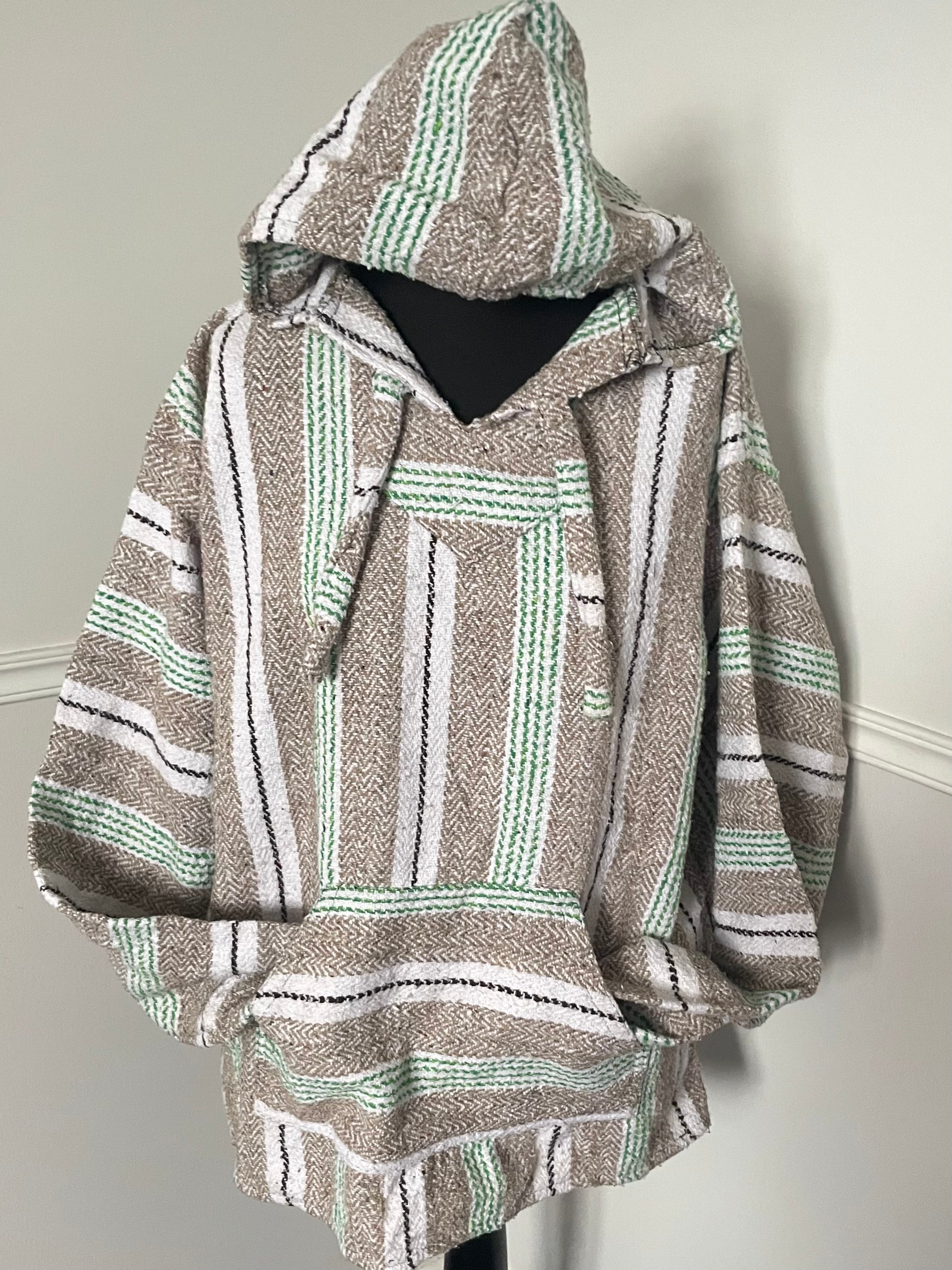 Brown/Green/White Stripe Baja Hoodie, XL