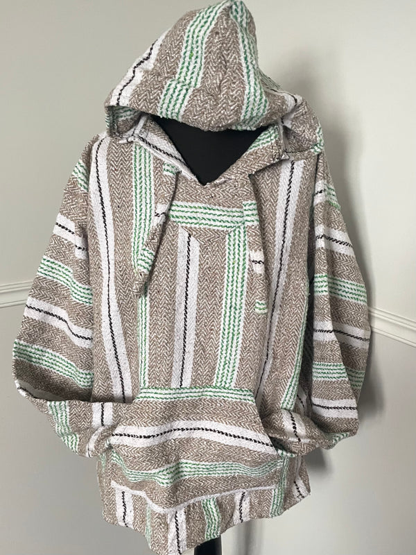 Brown/Green/White Stripe Baja Hoodie, XL
