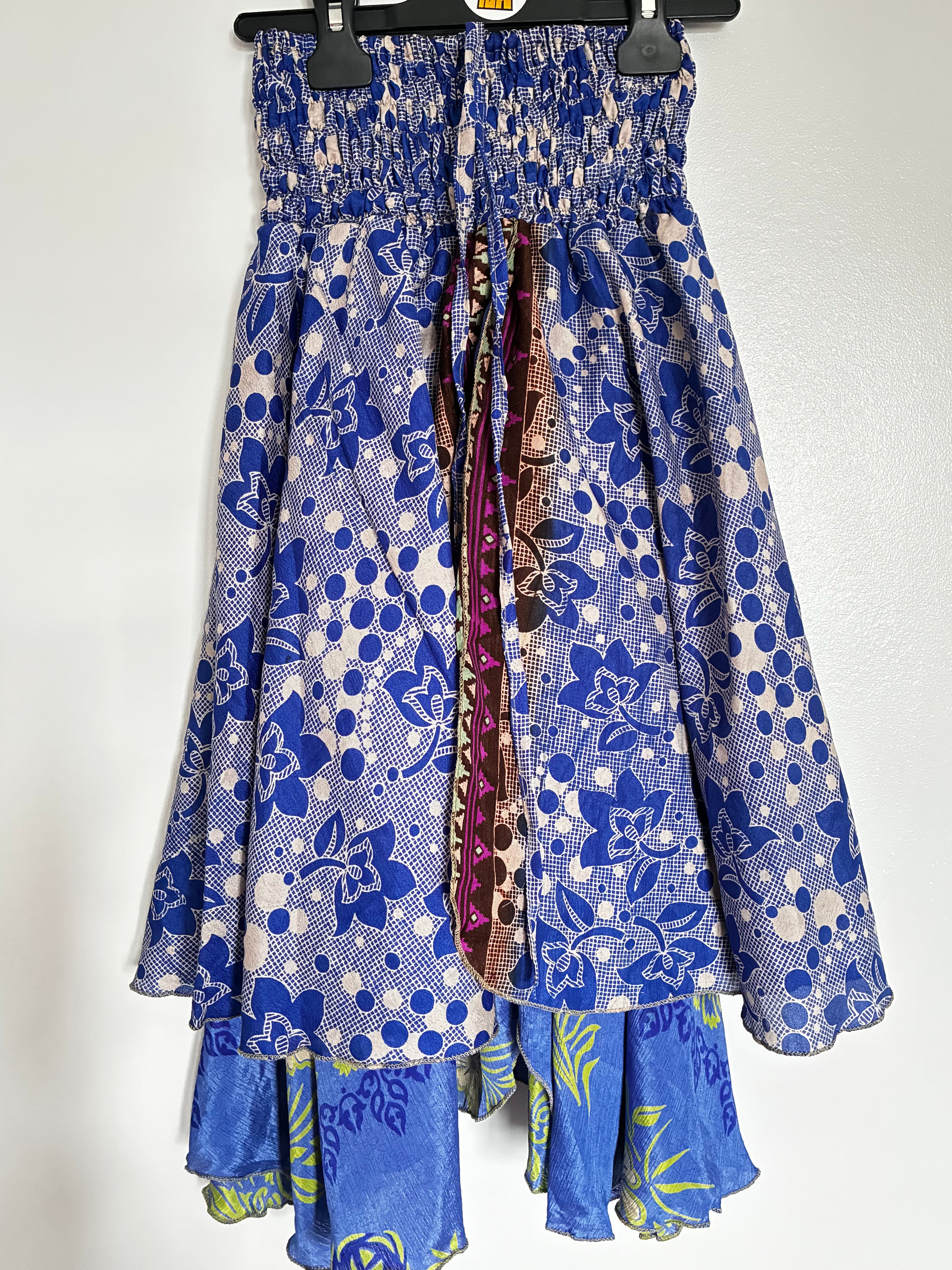 Sari Silk Layered Skirt/Dress, L