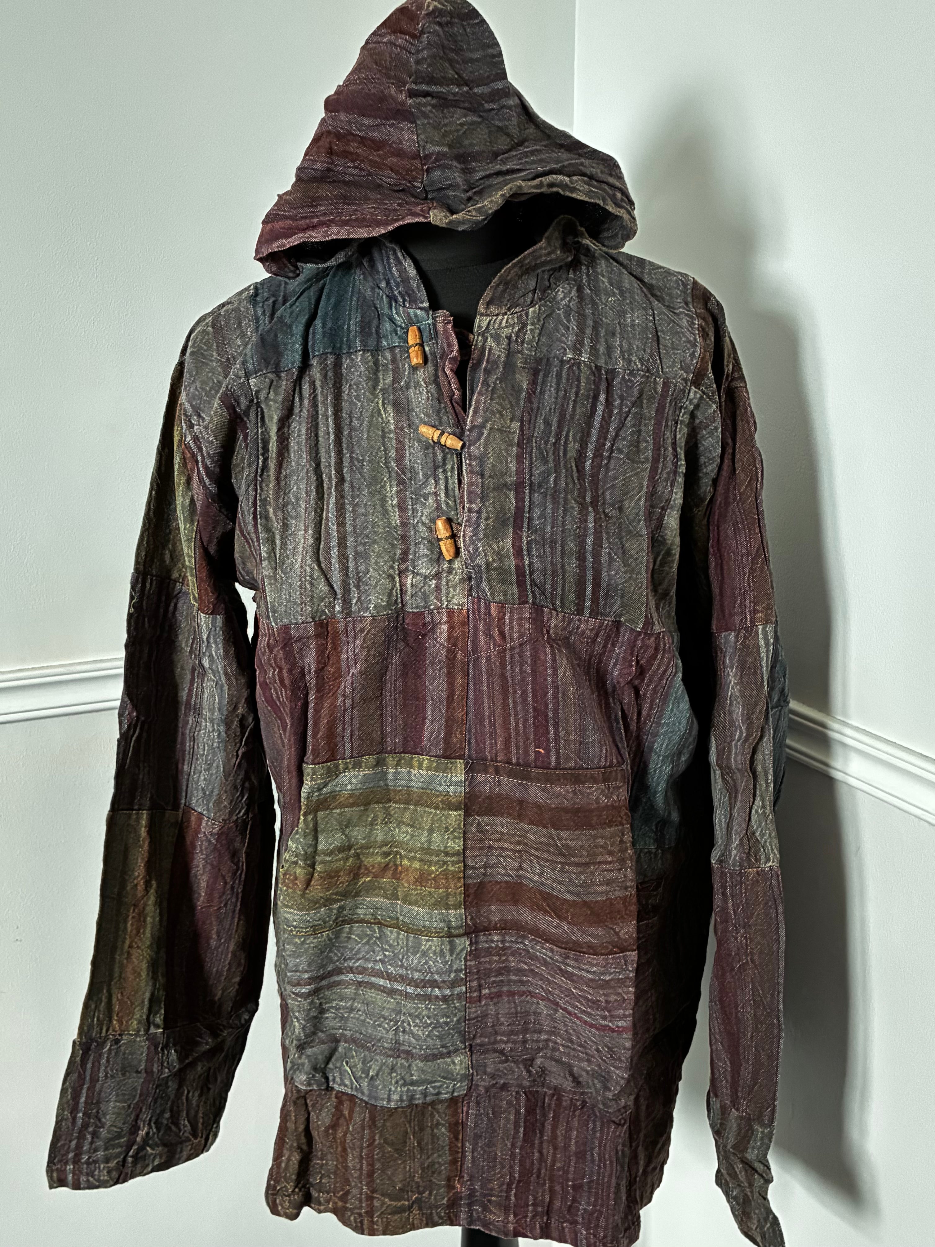 Patchwork Seersucket Shirt, XXL