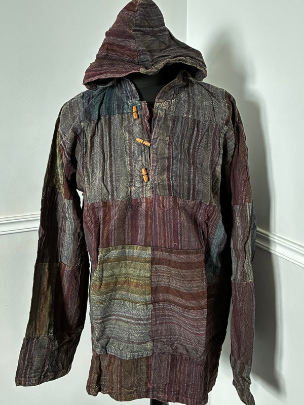 Patchwork Seersucket Shirt, XXL