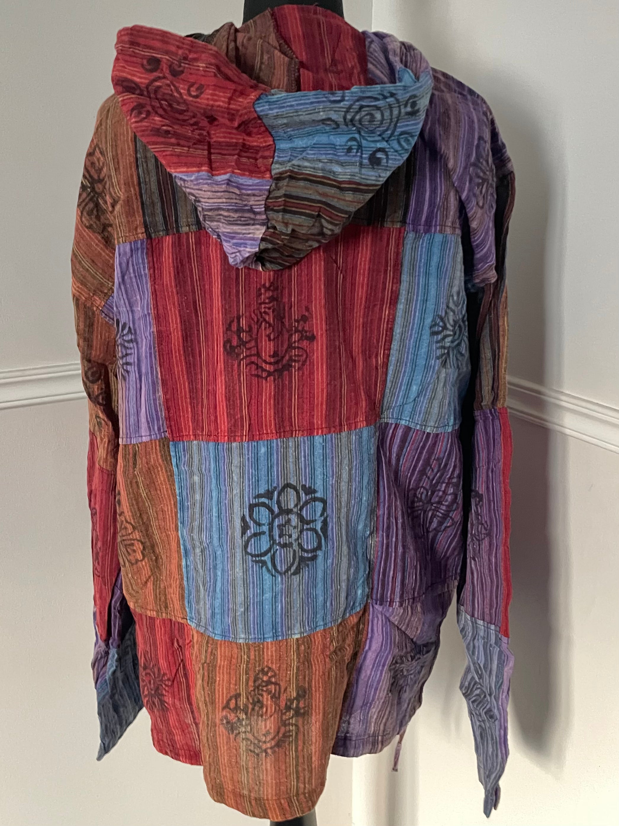 Patchwork Hooded Cotton Shirt, XL