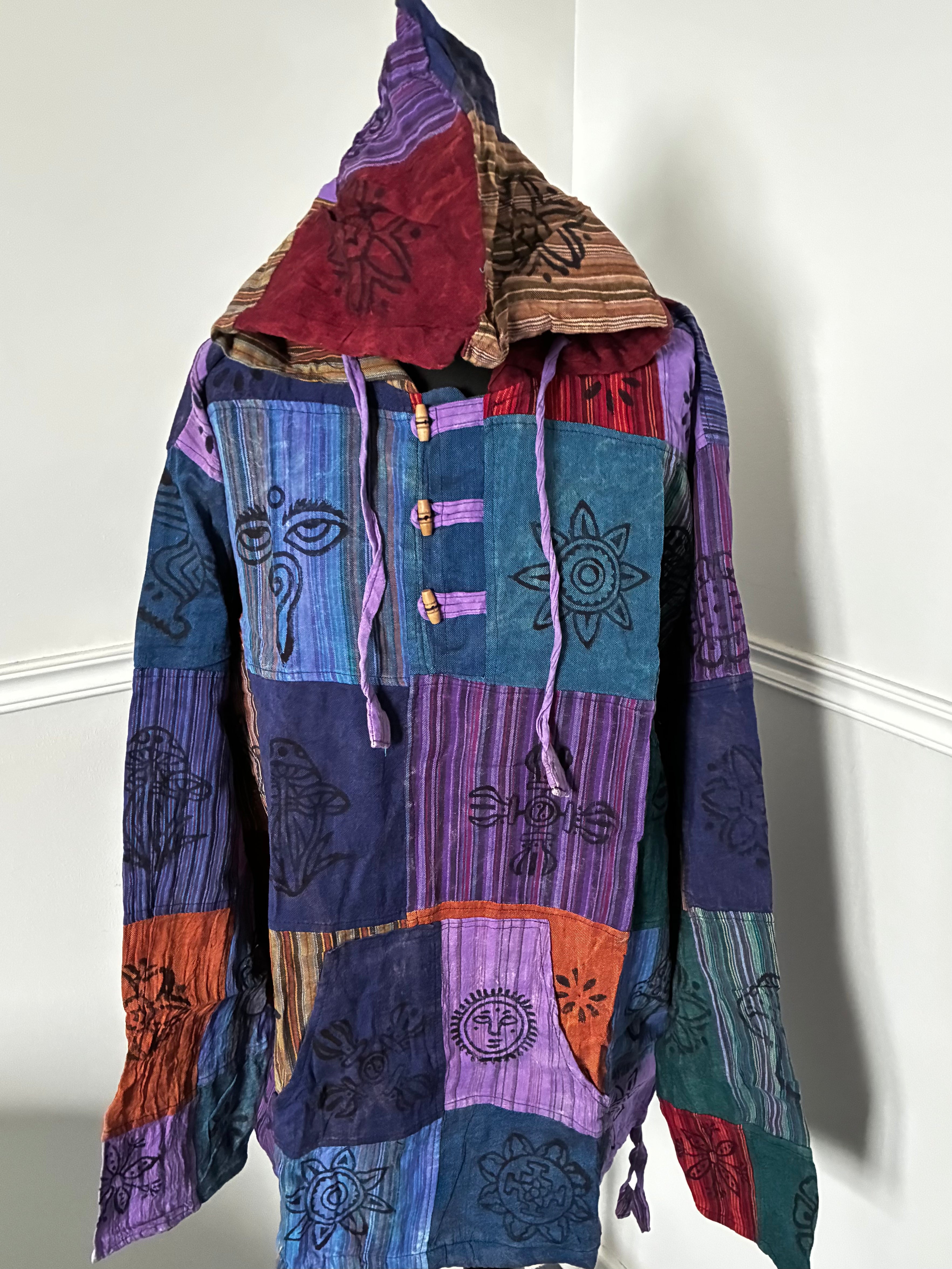 Patchwork Multi Hooded Shirt, XXL