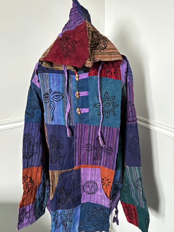 Patchwork Multi Hooded Shirt, XXL