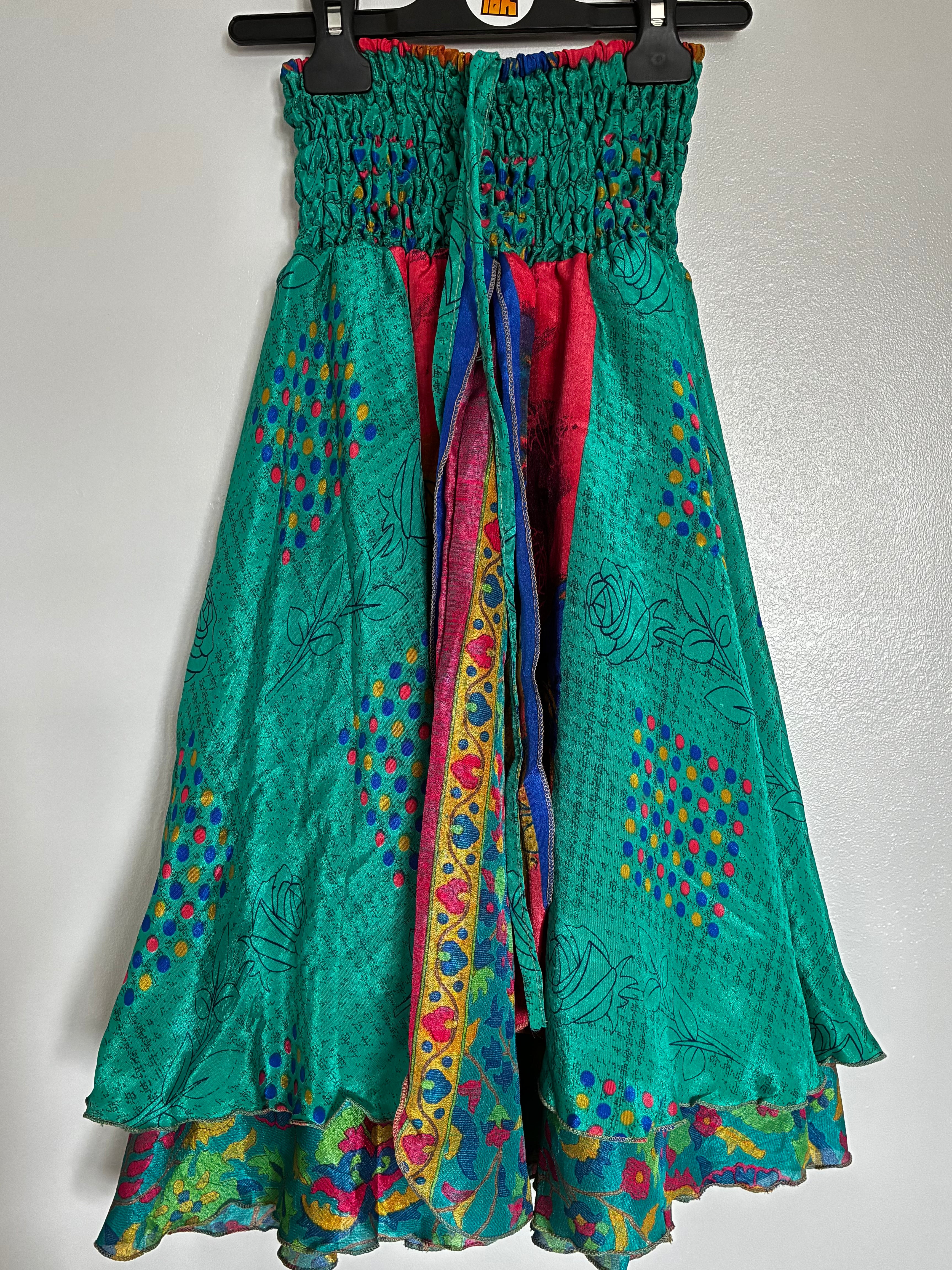 Sari Silk Layered Skirt/Dress, L