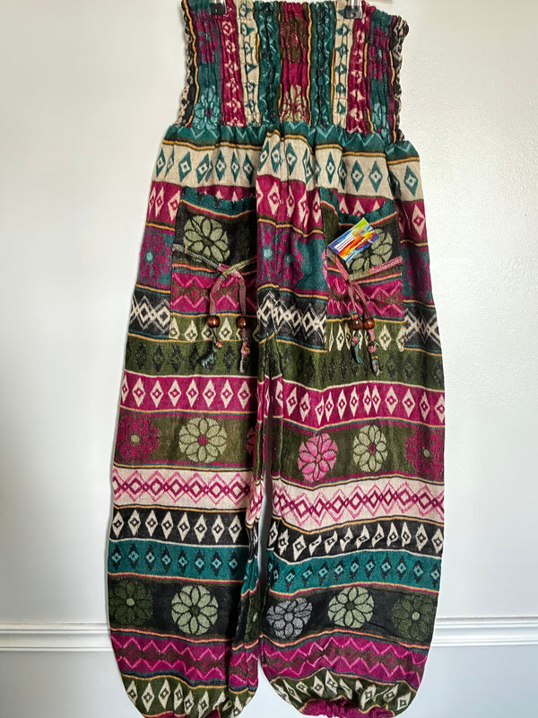Fluffy Pink/Turquoise Flower Cashmelon Trousers, 22"-47" Waist