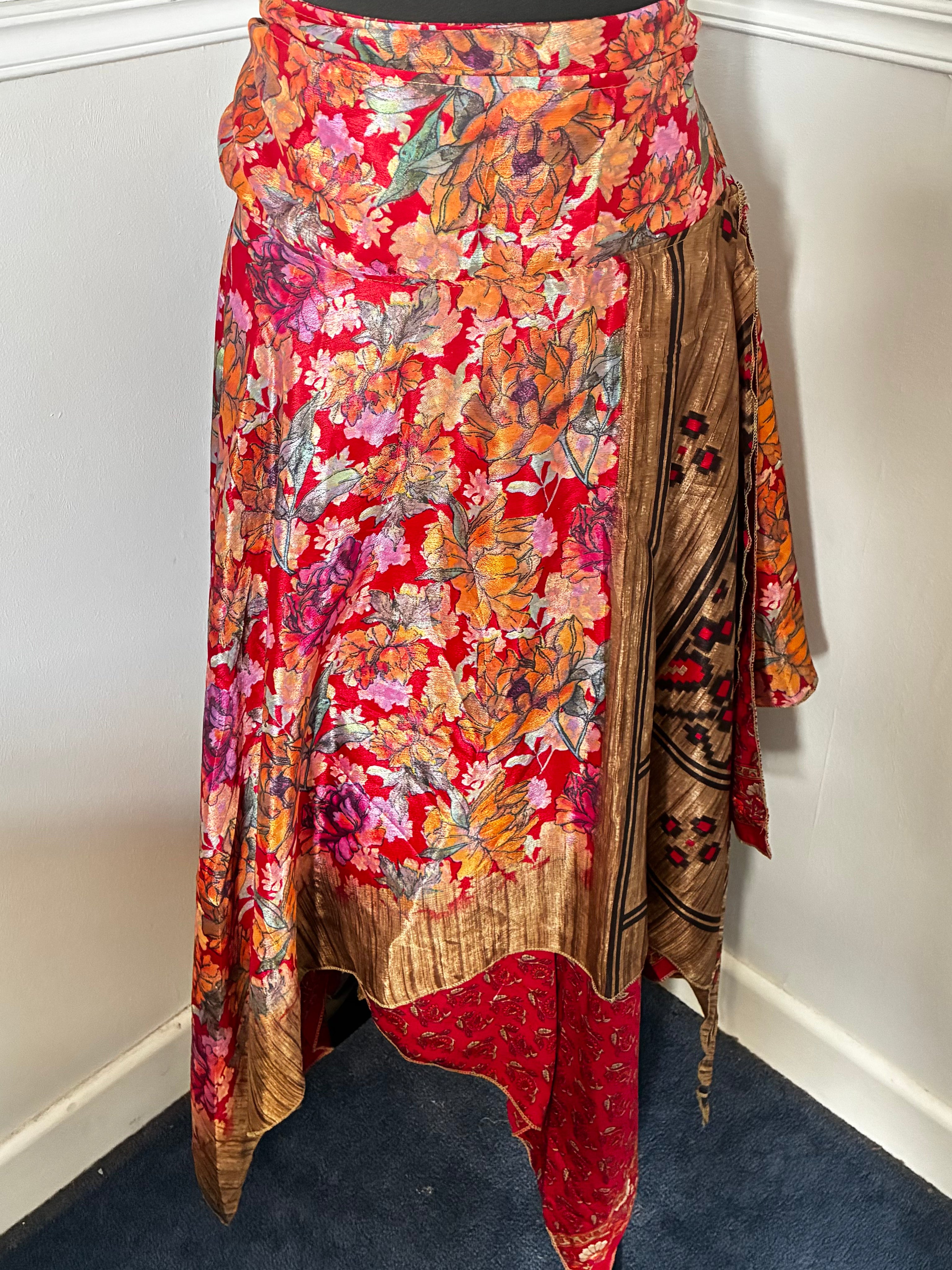Recycled Saree Reversible Wrap Skirt With Pixie Hem