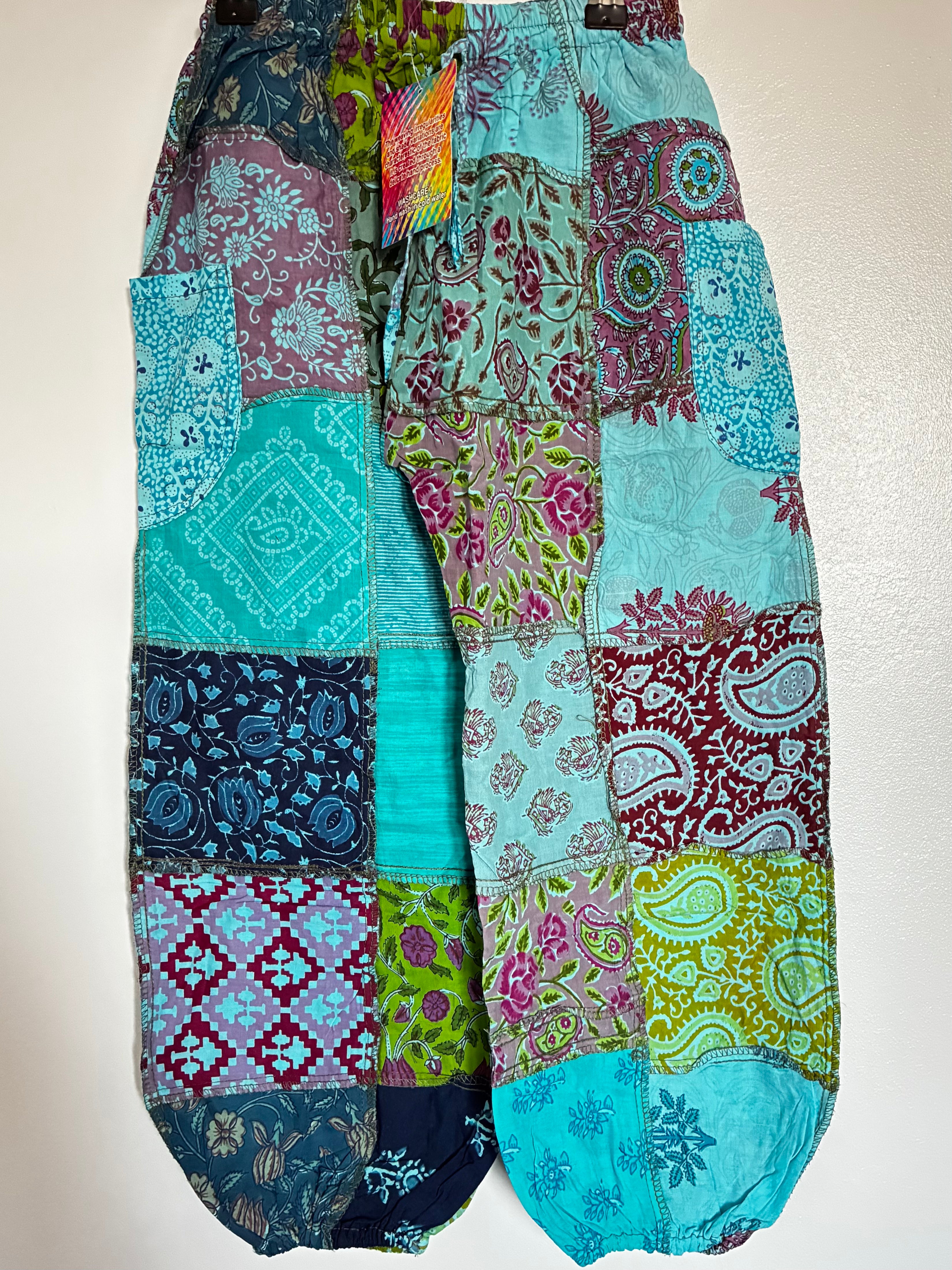 Turquoise Patchwork Harem Trousers, L/XL