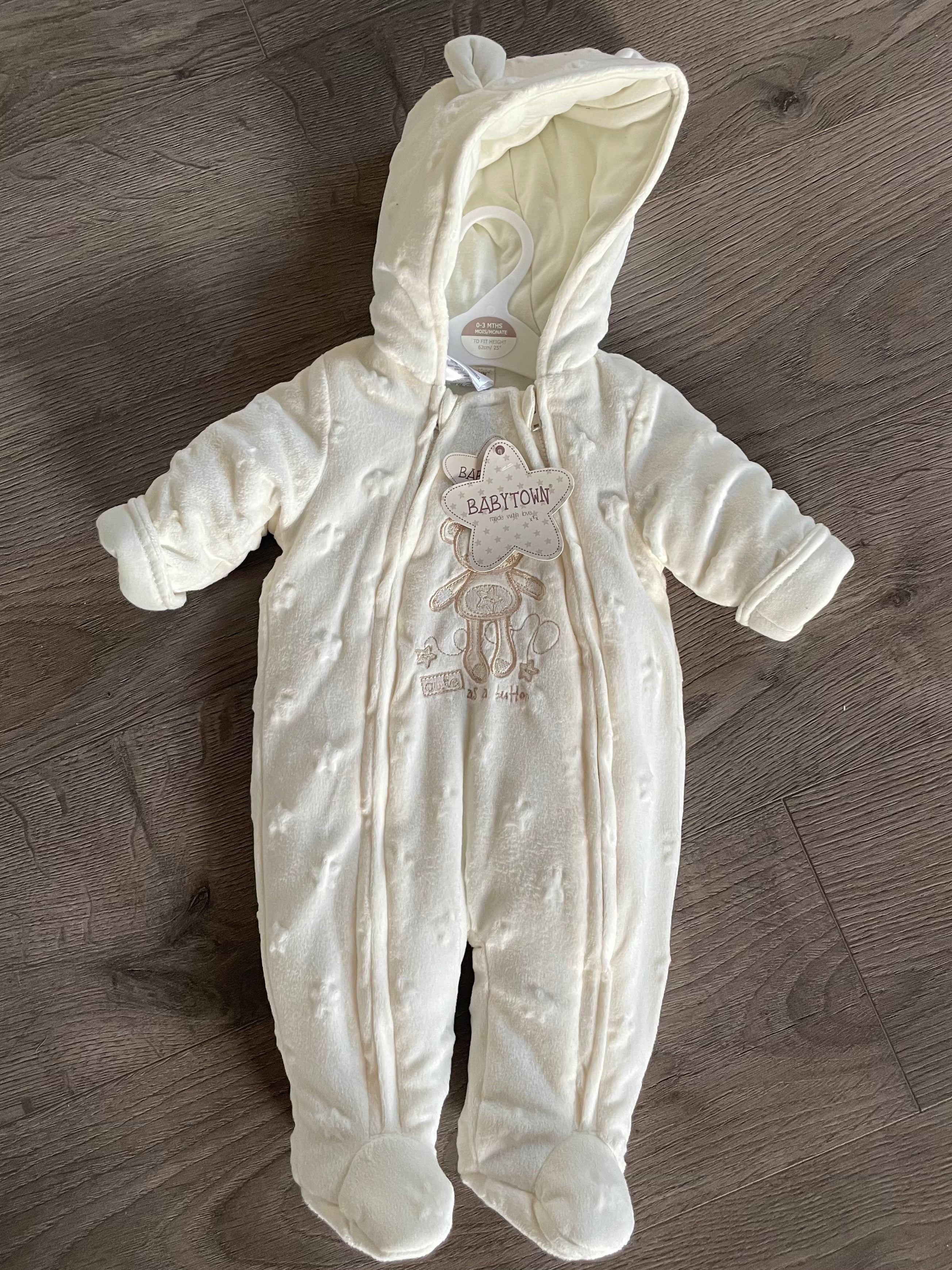 Cream padded Teddy Snowsuit (0-3 mths)