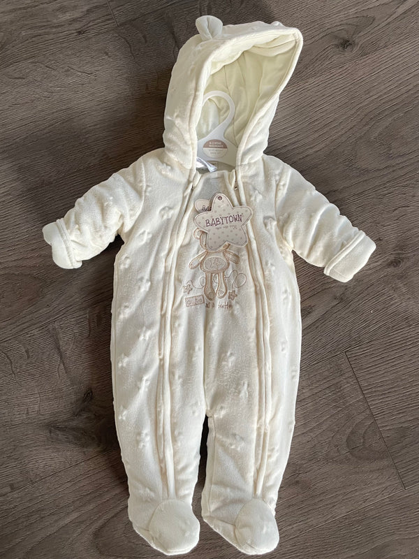 Cream padded Teddy Snowsuit (0-3 mths)