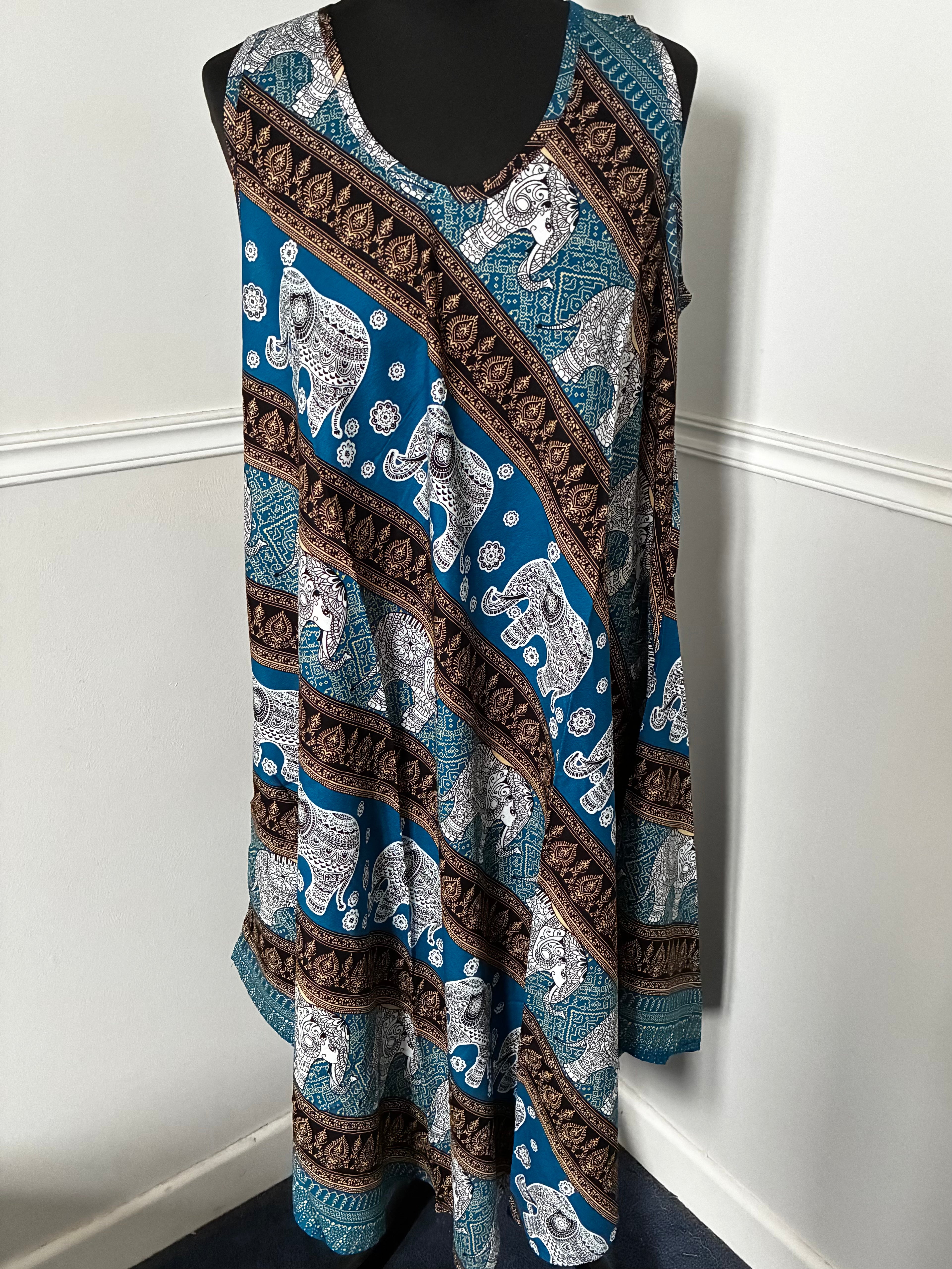 Turquoise/Gold Elephant Dress