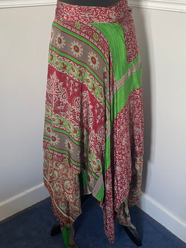 Recycled Saree Reversible Wrap Skirt with Pixie Hem