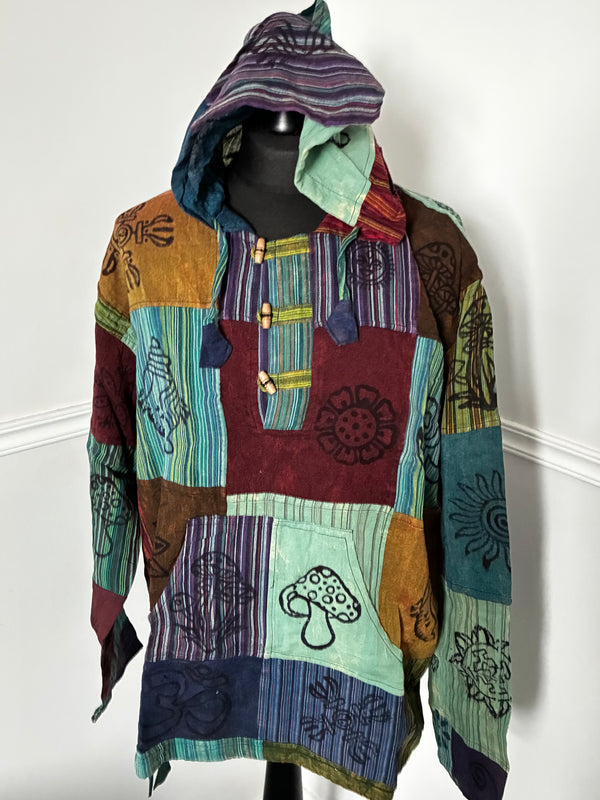Patchwork Multi Hooded Shirt, L