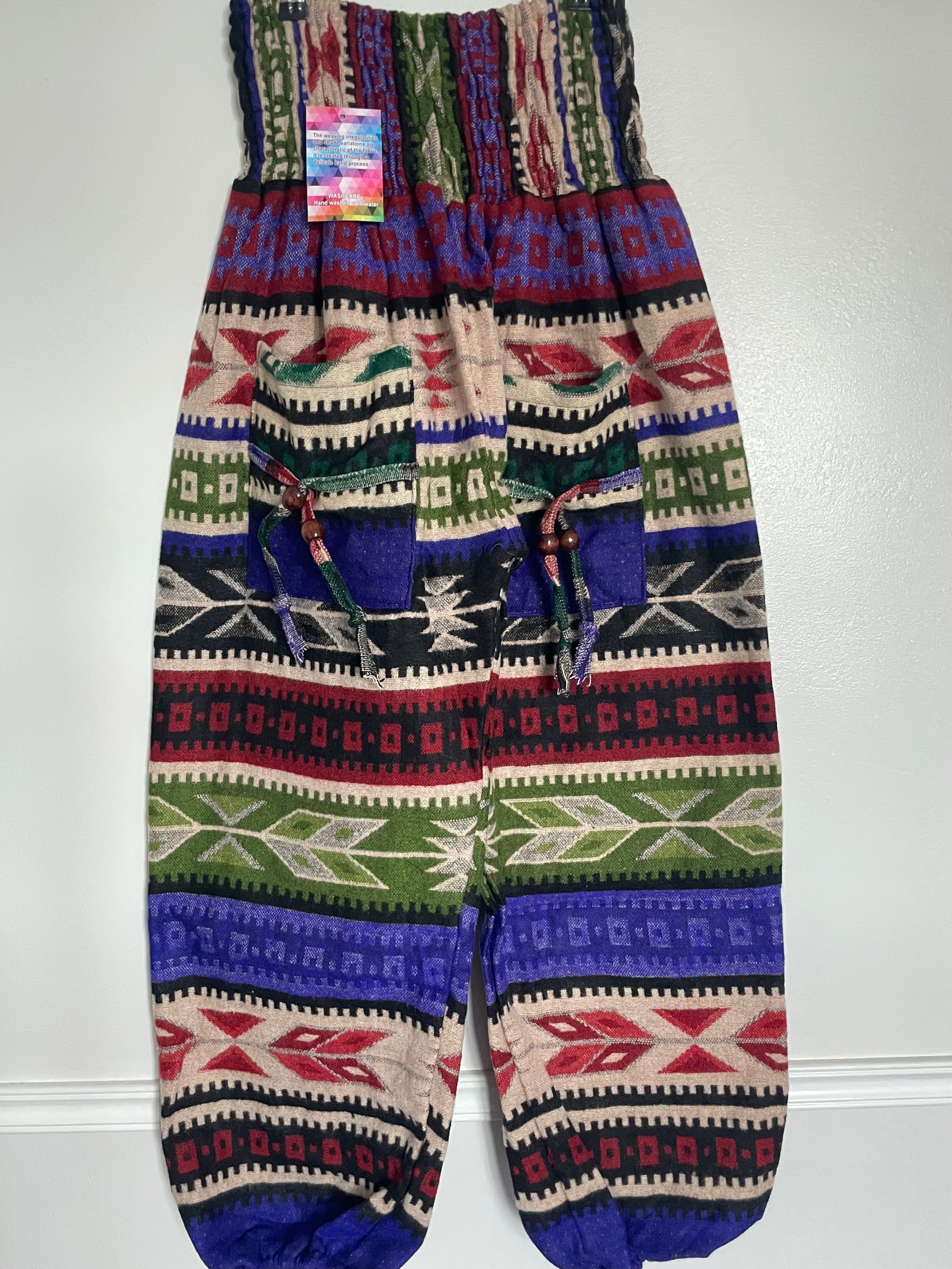 Snuggly Purple/Red/Green Aztec Cashmelon Trousers, 22-42” Waist