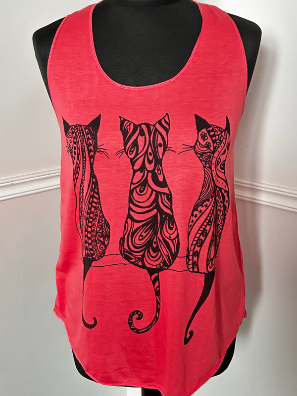 3 Cat Racer Back T-Shirt,S