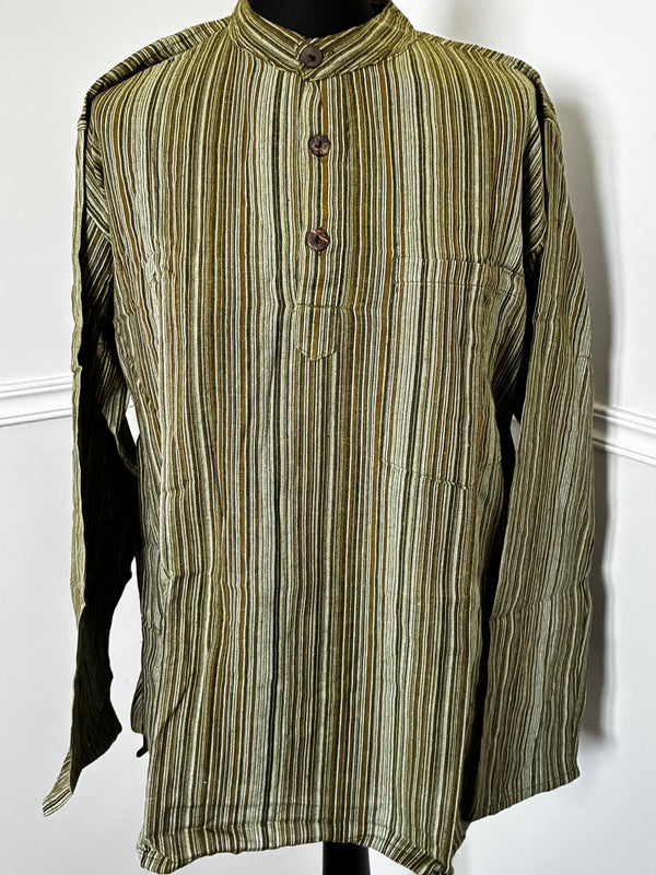 Green Striped Cotton Shirt, S/M