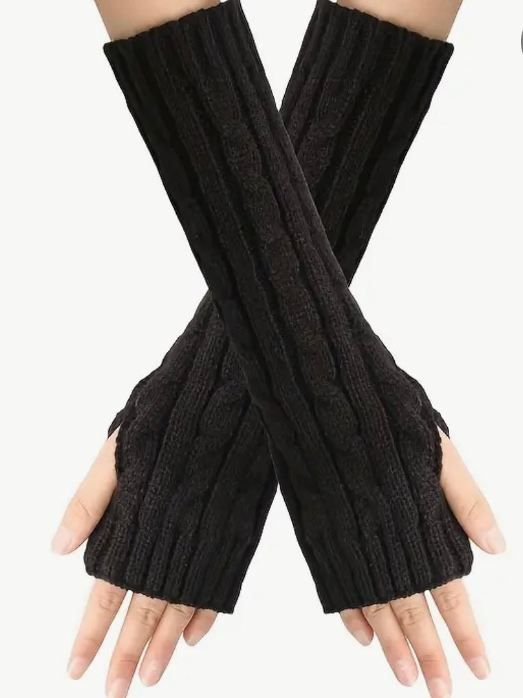 Black Long Sleeve Knit Fingerless Gloves