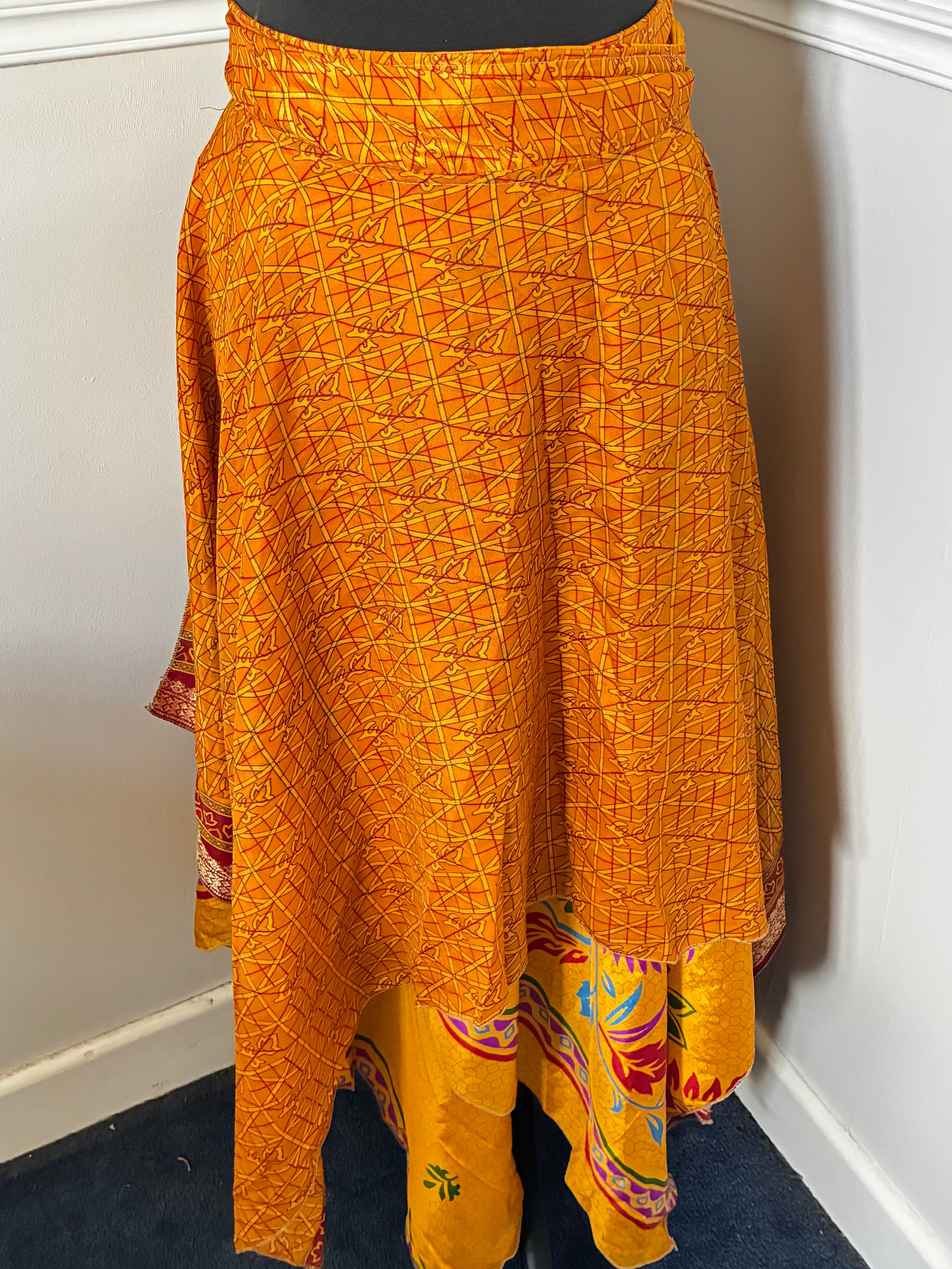 Recycled Saree Reversible Wrap Skirt With Pixie Hem