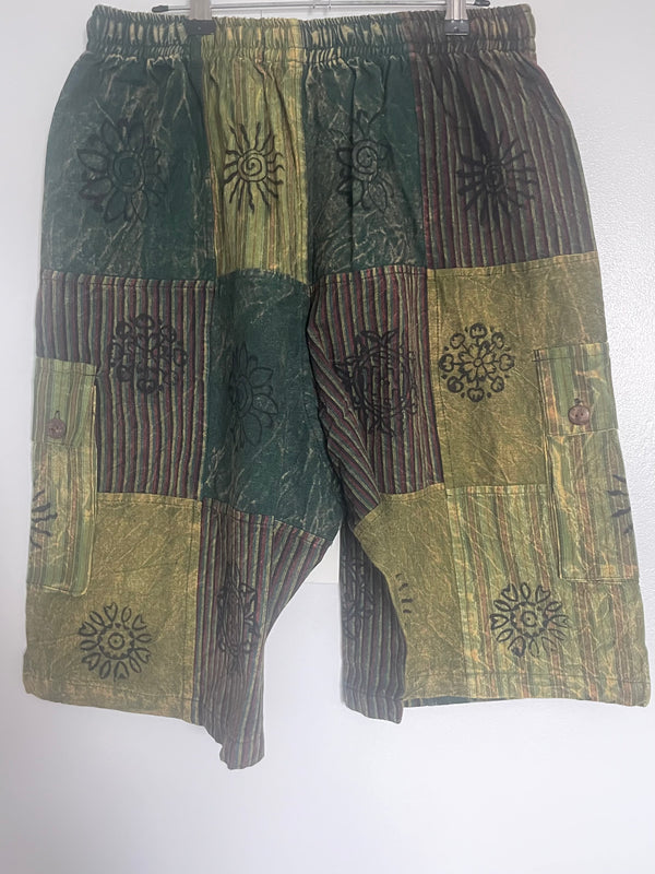 Green Patchwork Cargo Shorts, XXL