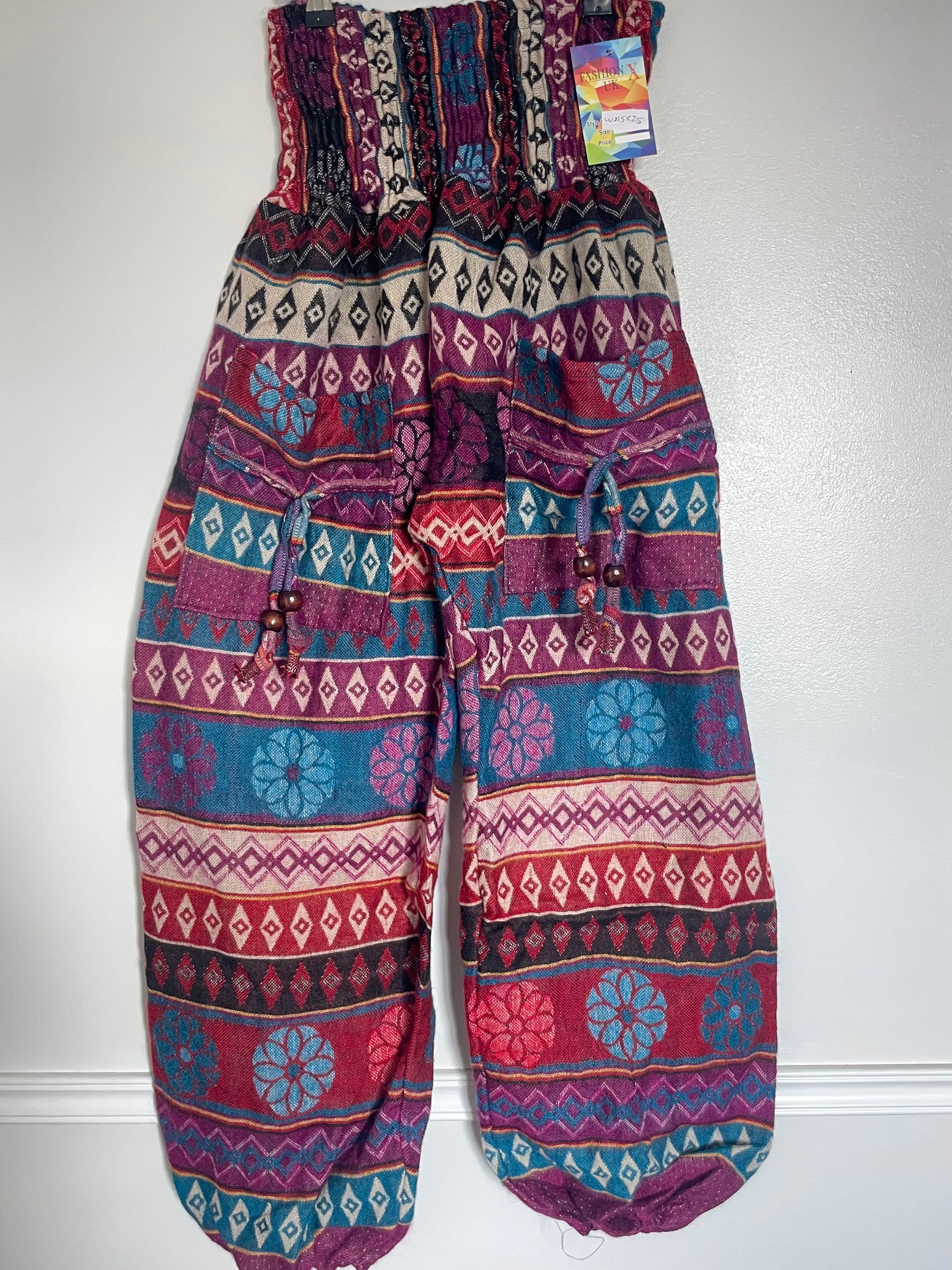 Snuggly Red/Purple Aztec Cashmelon Trousers, 24-48” Waist