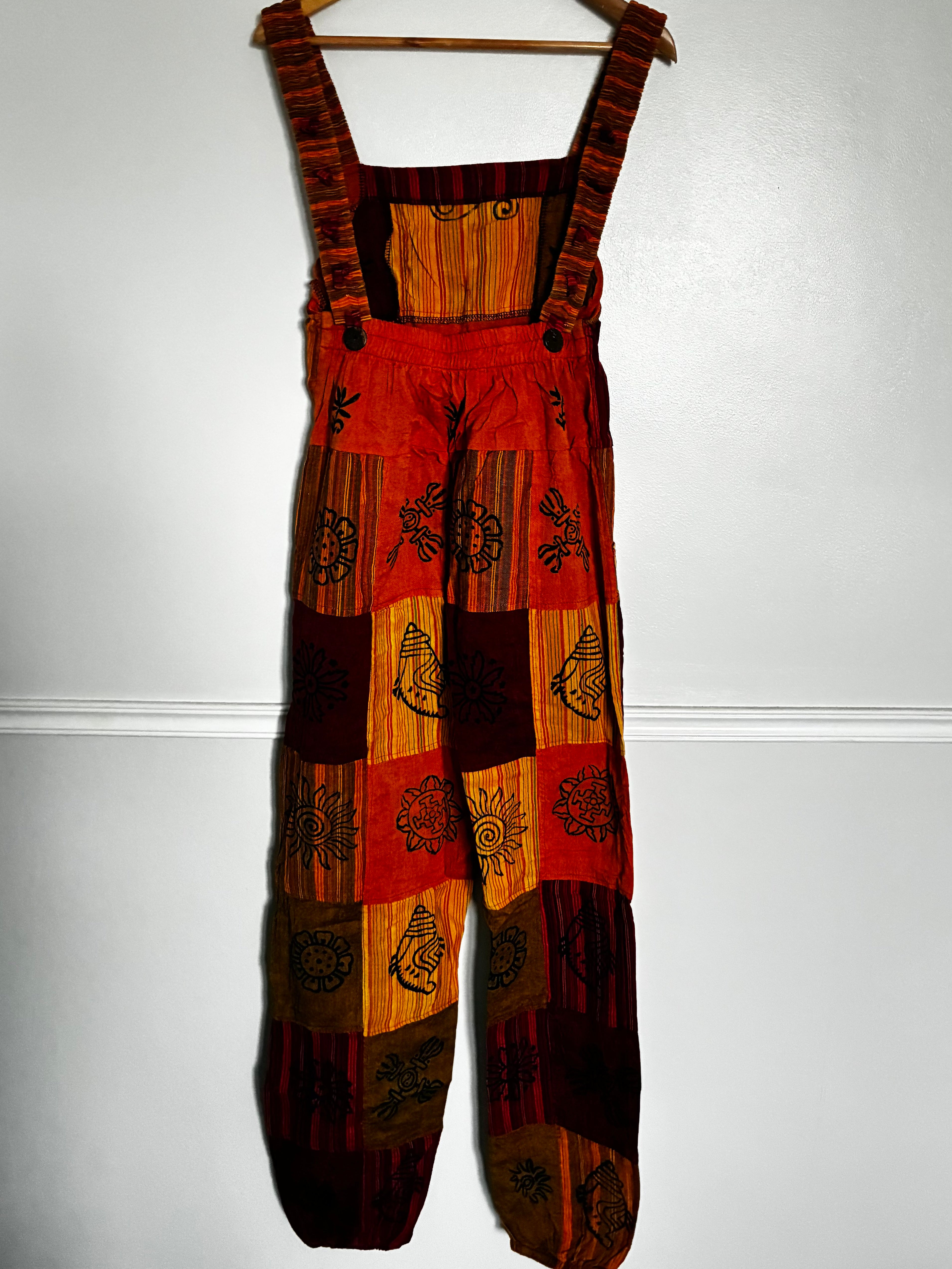 Orange/Red Patch Dungarees, one size