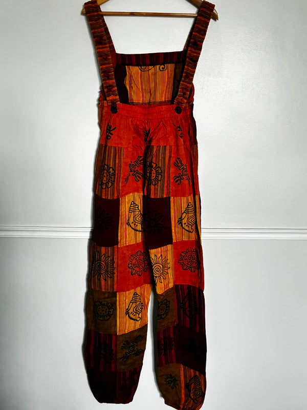 Orange/Red Patch Dungarees, one size
