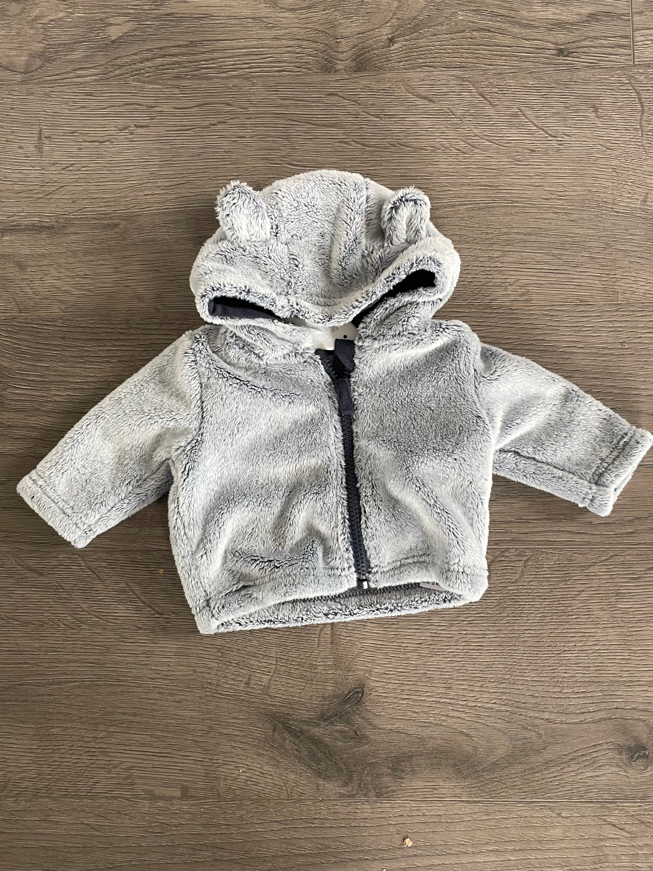 Grey fluffy jacket with ears on hood (newborn)