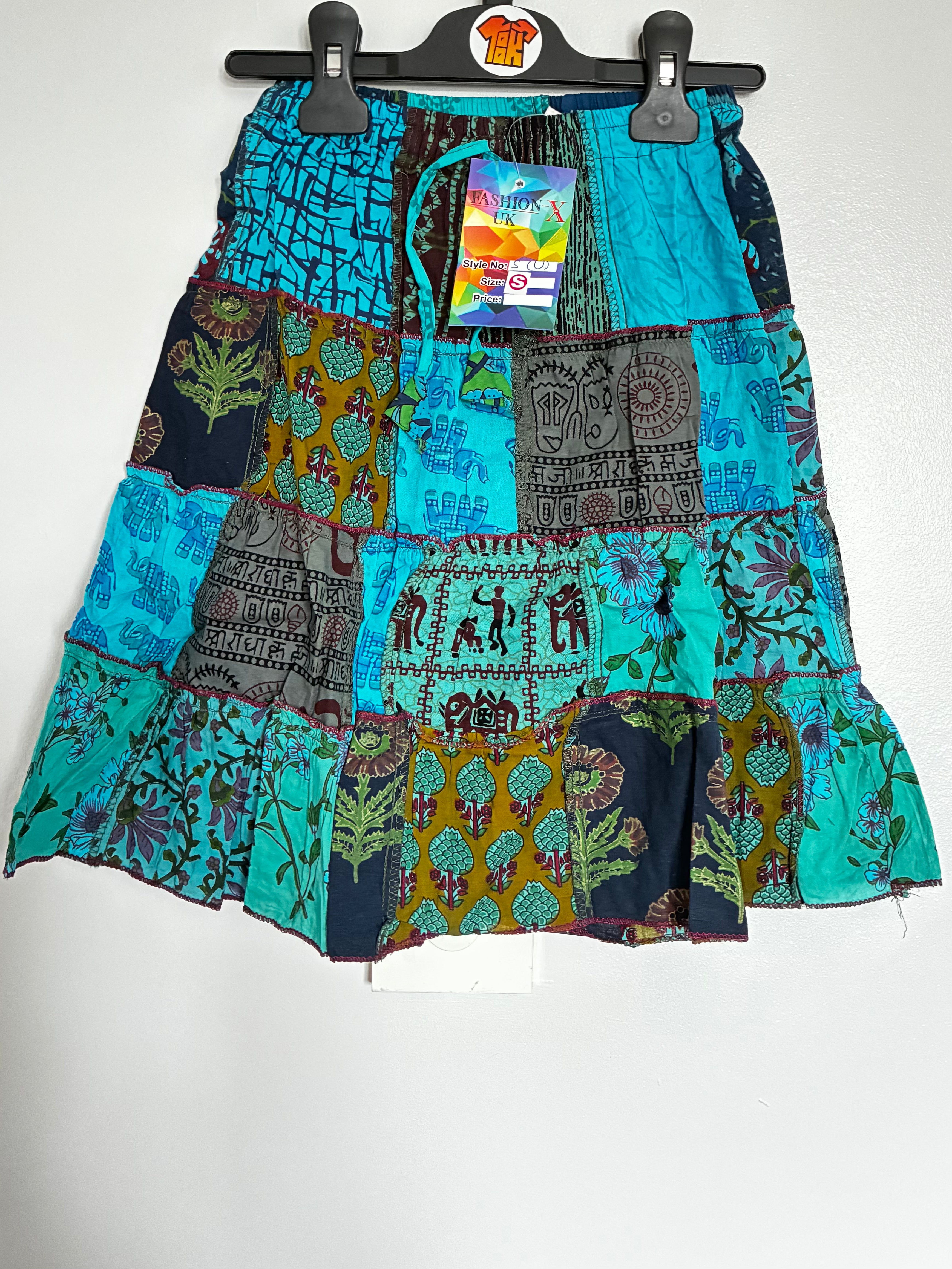 Turquoise Patchwork Skirt, M