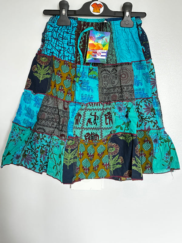 Turquoise Patchwork Skirt, S
