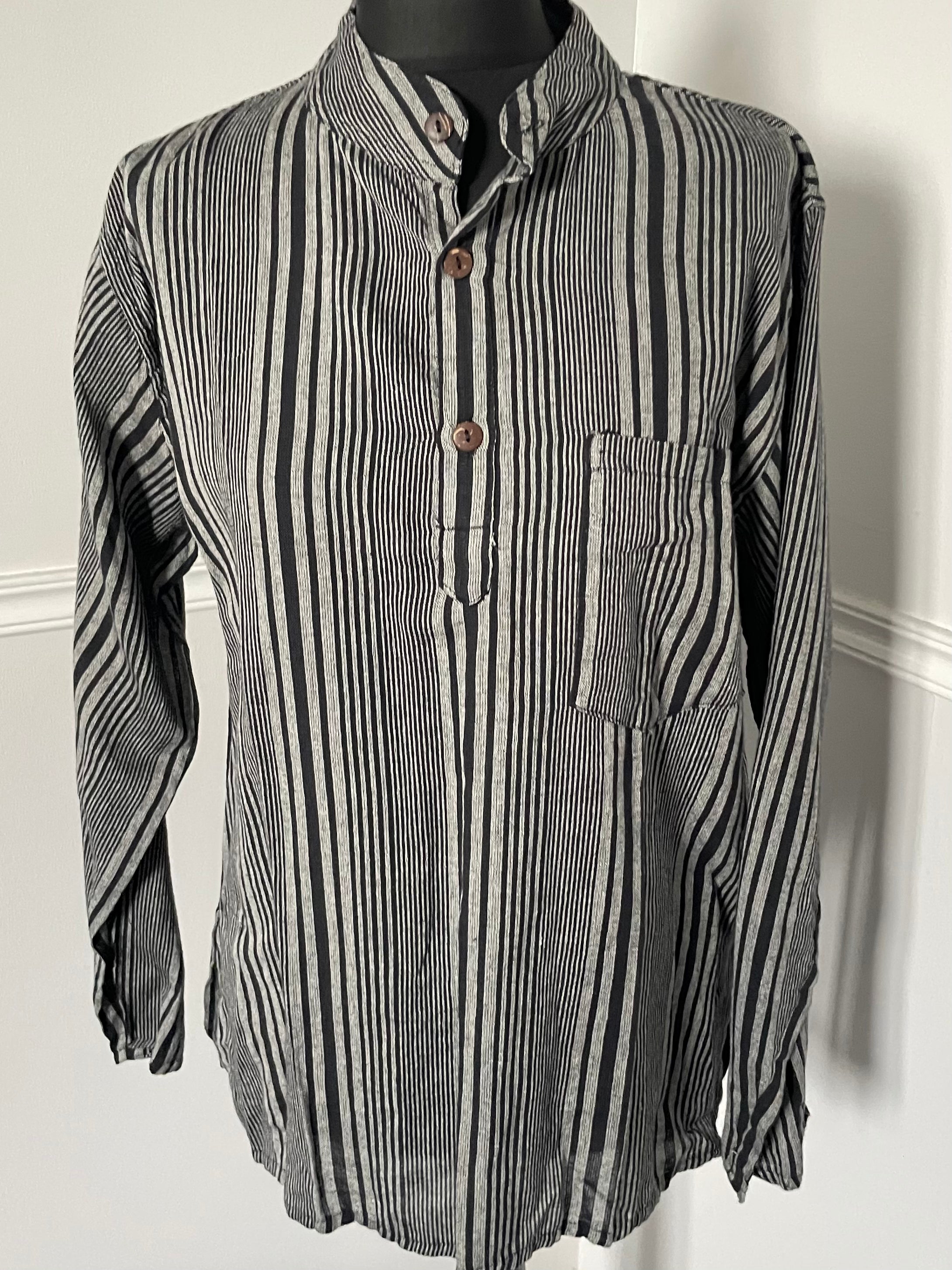 Black/Grey Stripe Cotton Shirt, XL