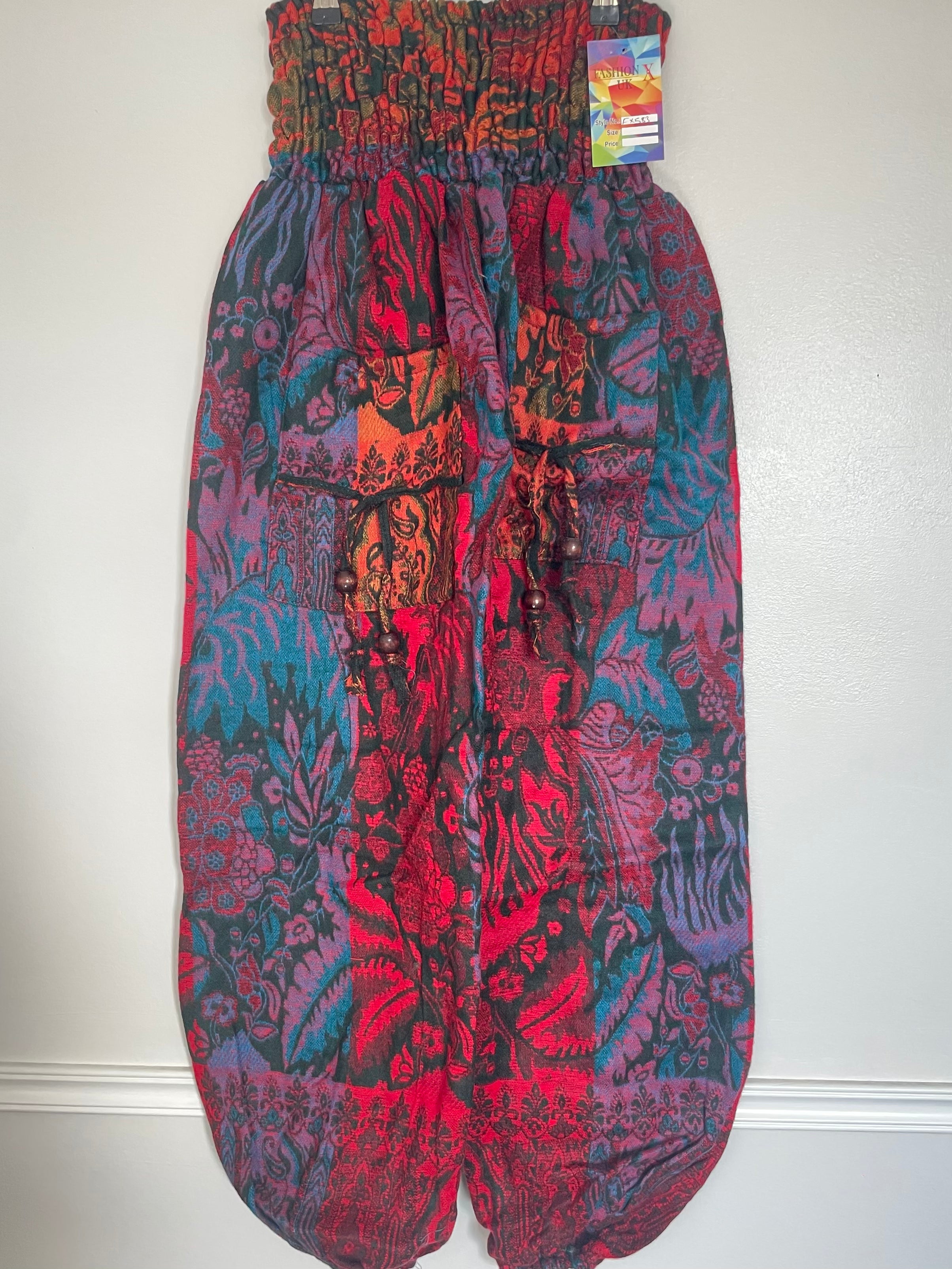 Snuggly Red/Orange/Pink Paisley Cashmelon Trousers, 24-44” Waist