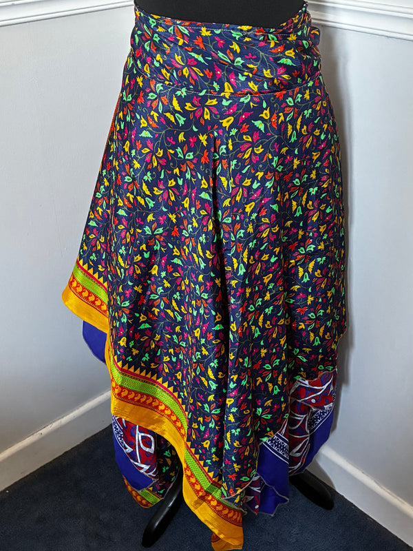 Recycled Saree Reversible Wrap Skirt with Pixie Hem