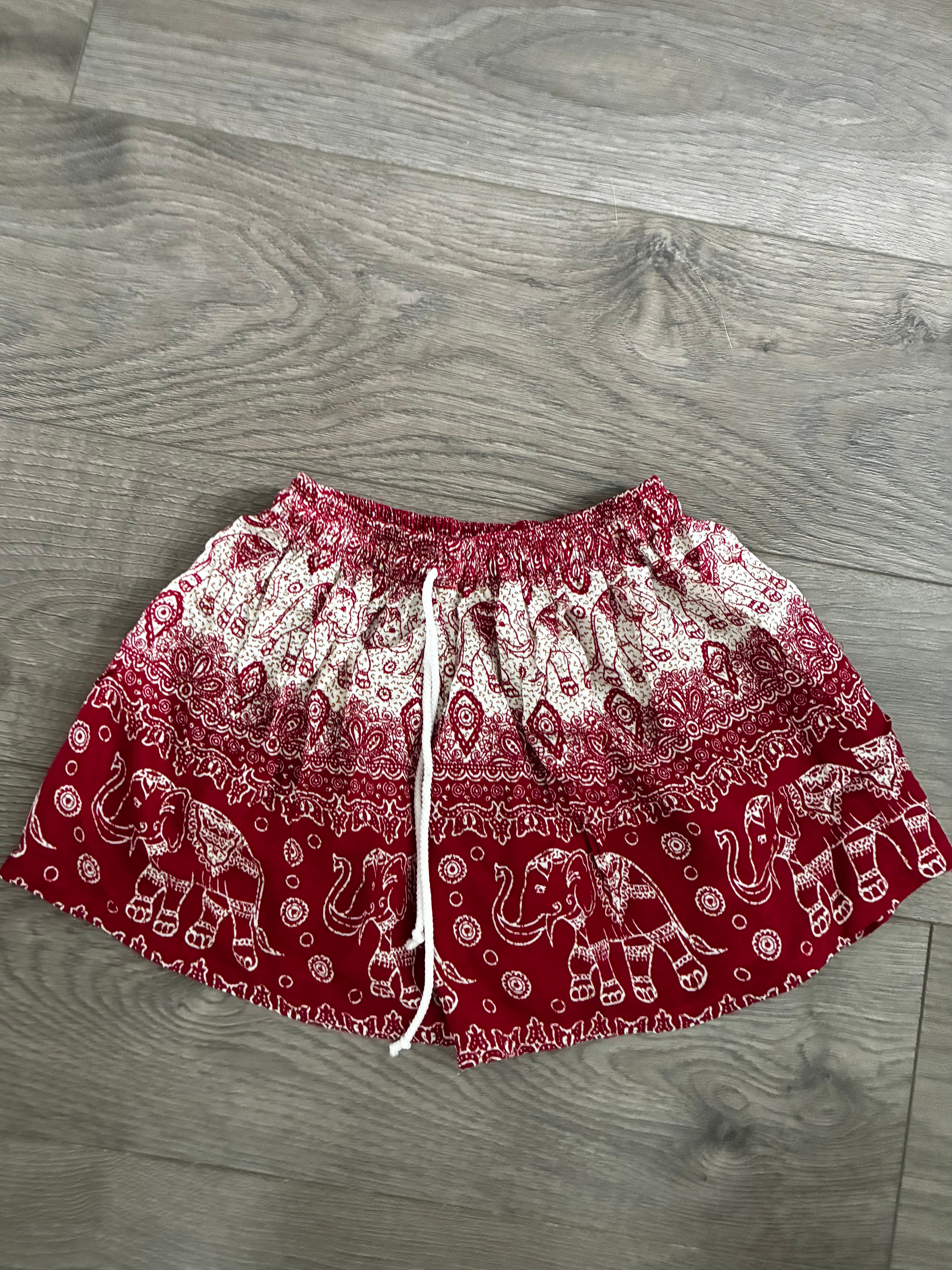 Red/White Elephant Tie Dye Shorts